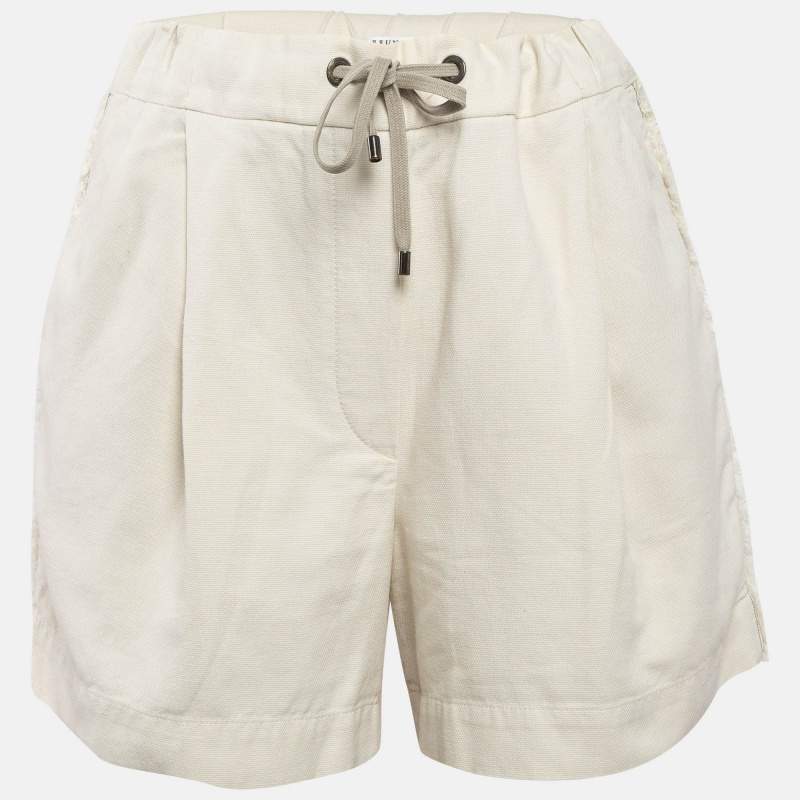 Pre Owned Brunello Cucinelli Beige Cotton Side Detail Shorts M