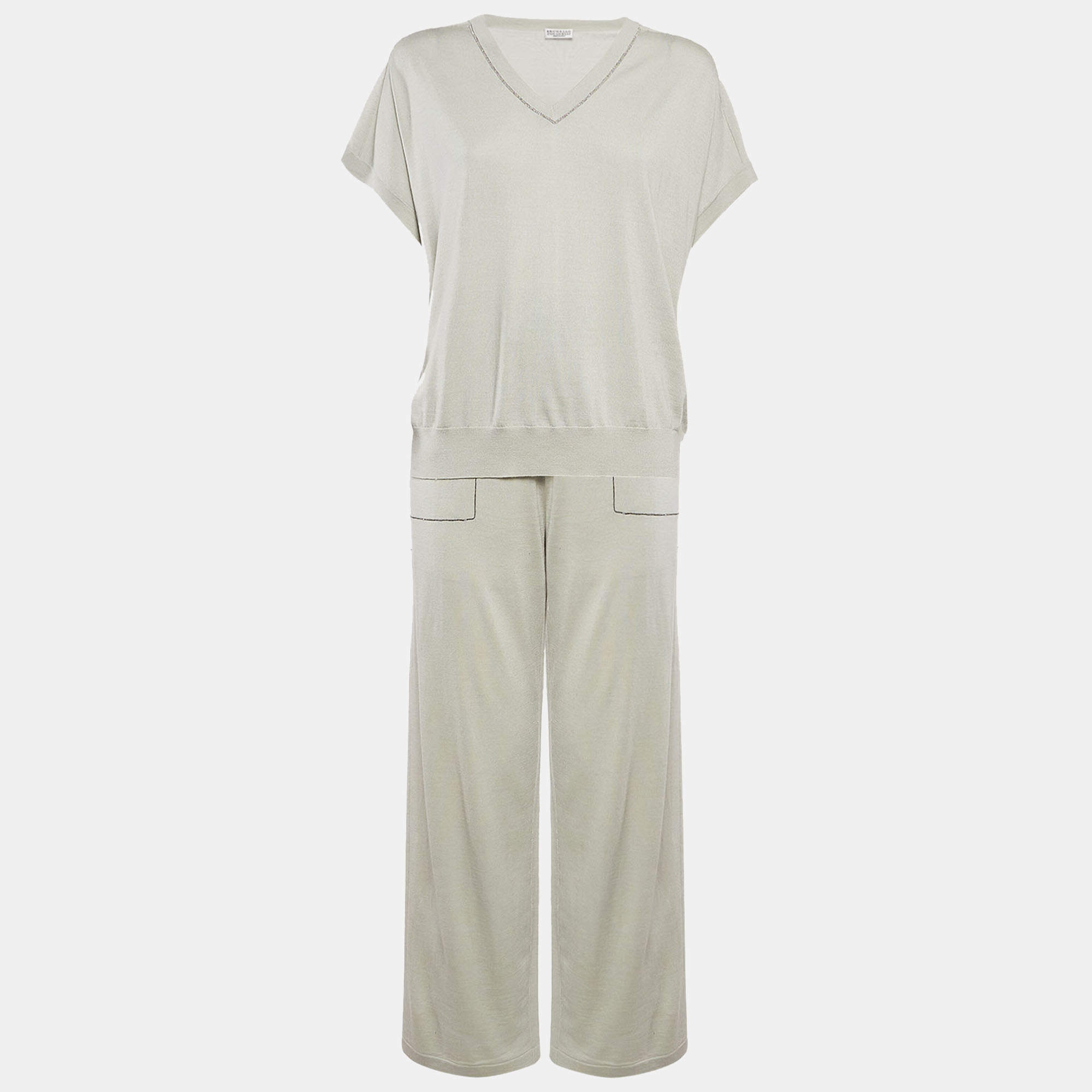Brunello Cucinelli Green Knit Pant and Top Set M