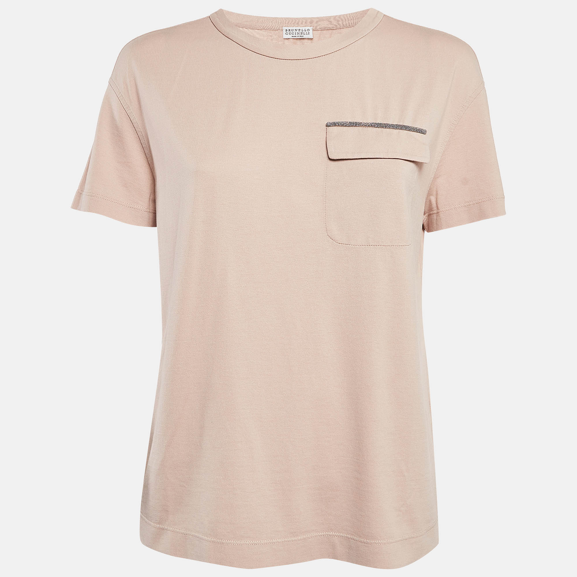 مملوكة مسبقًا Brunello Cucinelli Nude Pink Cotton Faux Pocket Detail T-Shirt S