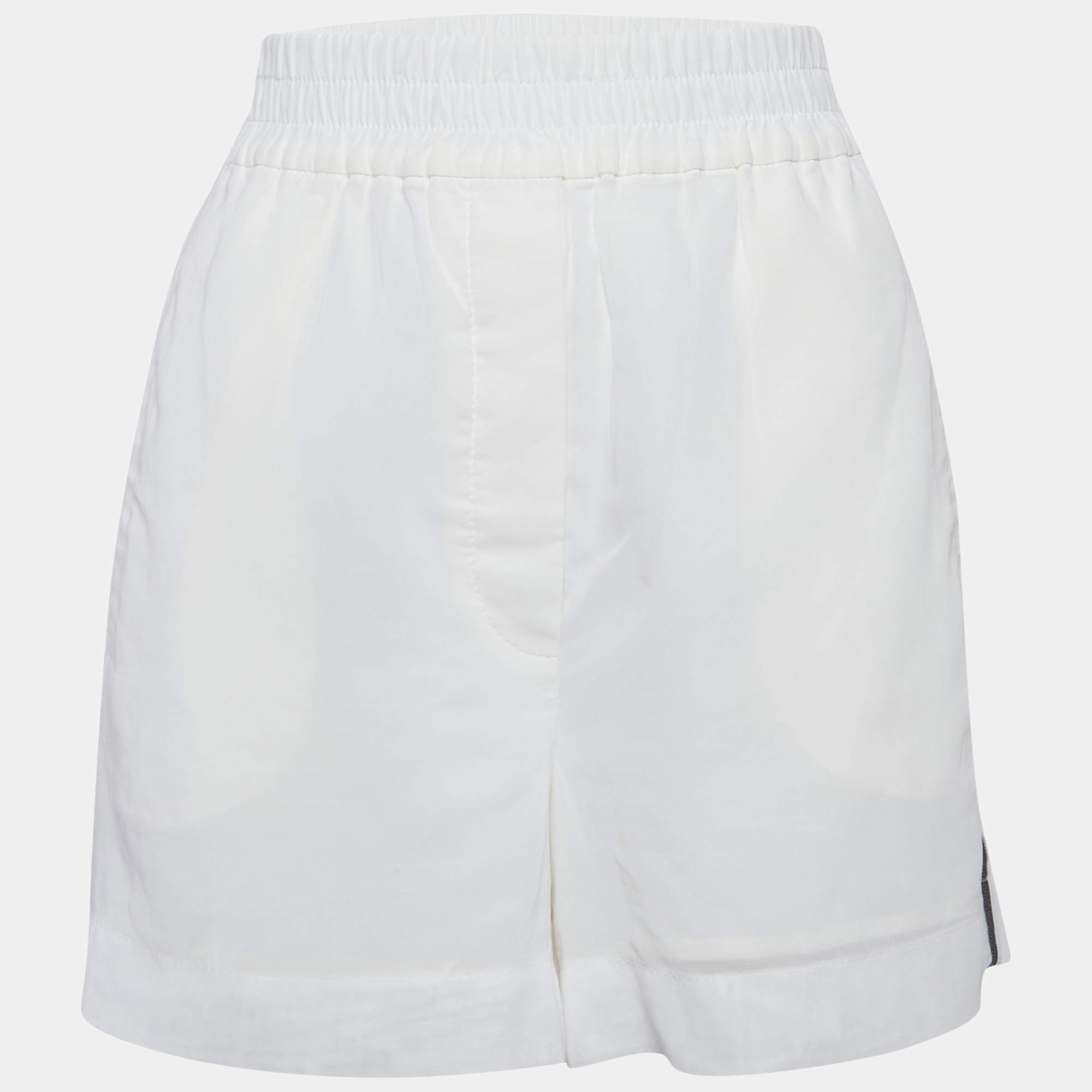 Pre Owned Brunello Cucinelli White Cotton Side Embellished Shorts S