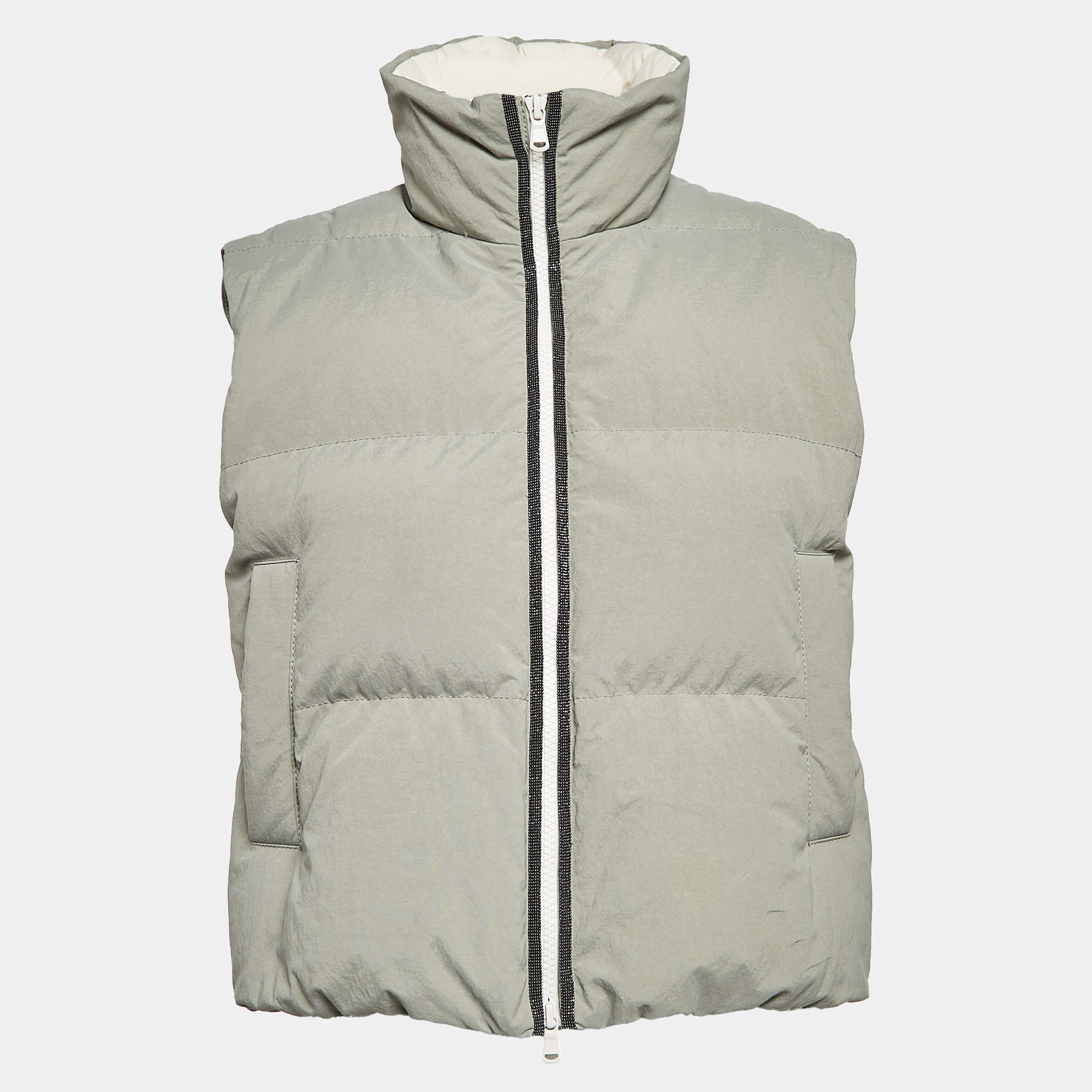Brunello Cucinelli Green Synthetic Zip-Up Quilted Down Vest S