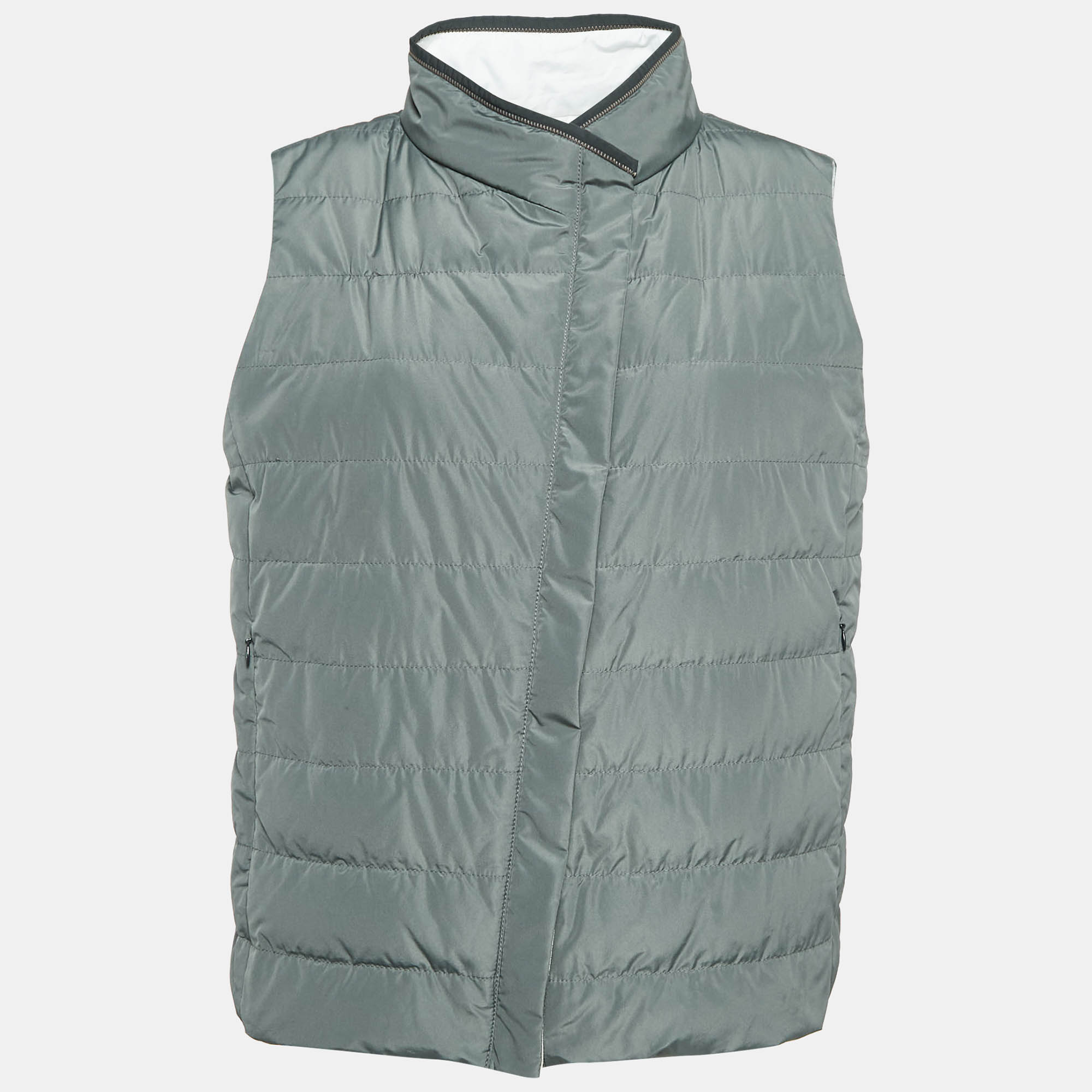 Brunello Cucinelli Grey Synthetic Puffer Down Vest L