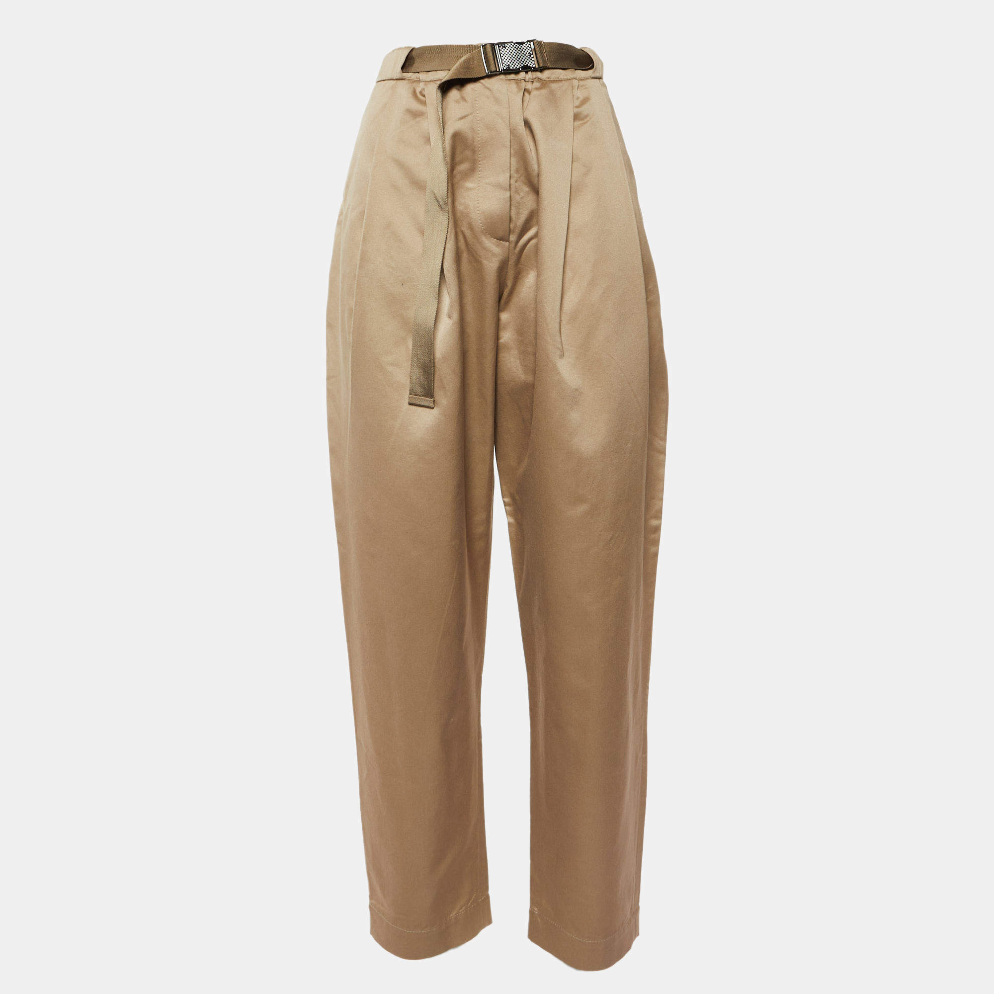 Pre Owned Brunello Cucinelli Beige Cotton Blend Belted Trousers M