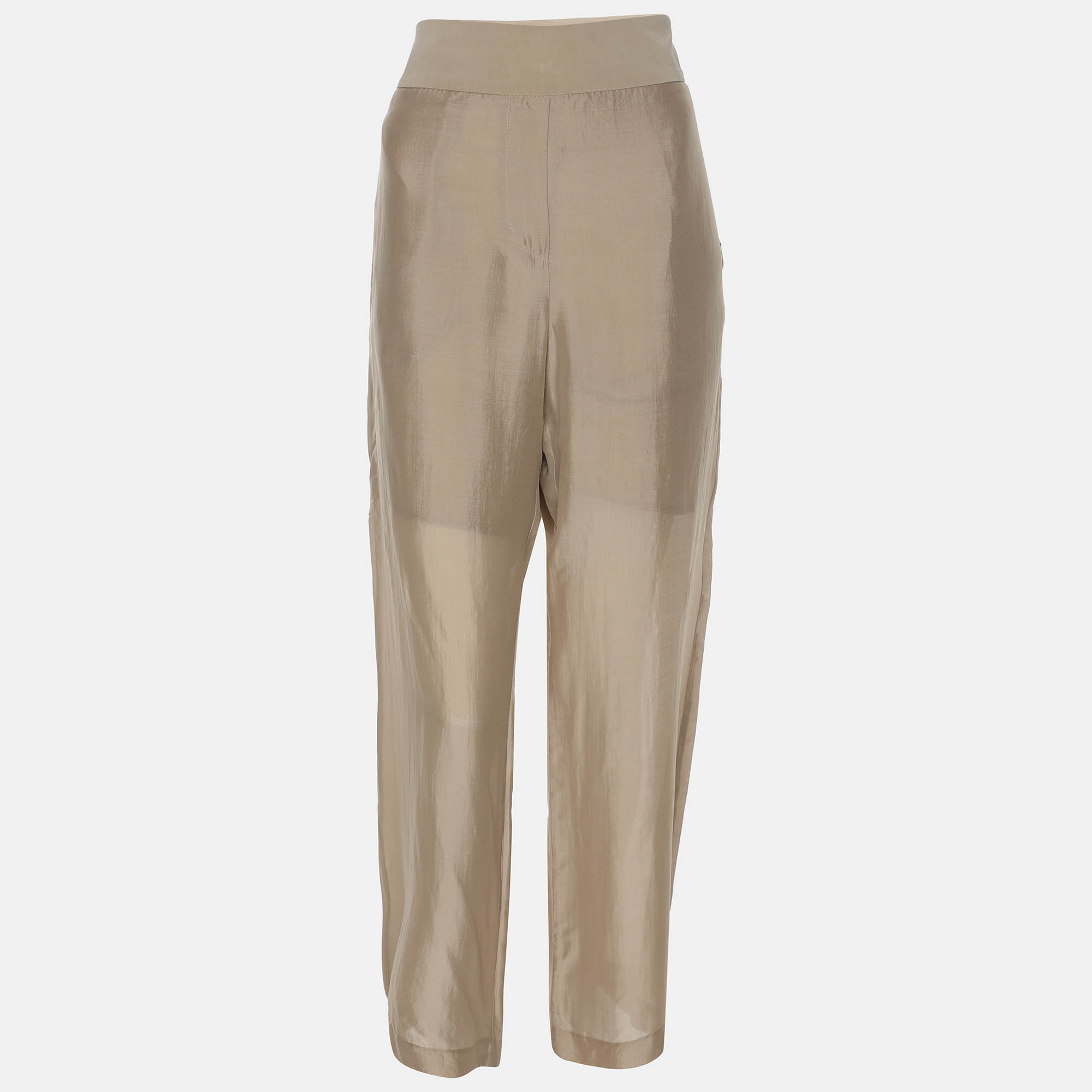 Brunello Cucinelli Beige Silk Wide Leg Trouser M