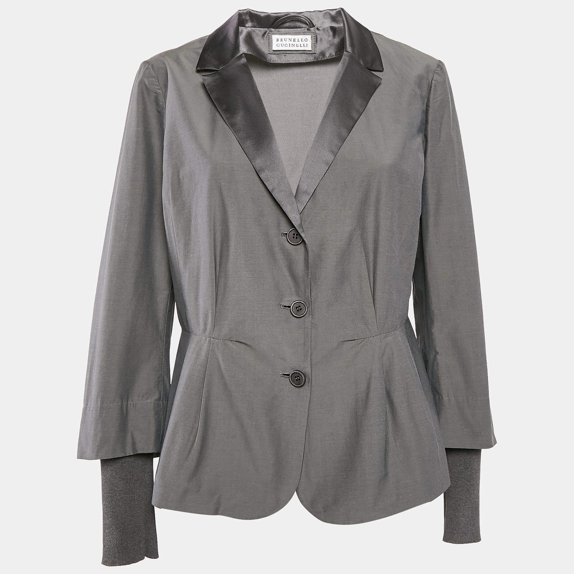 Brunello Cucinelli Grey Cotton Blend Single Breasted Blazer XXL