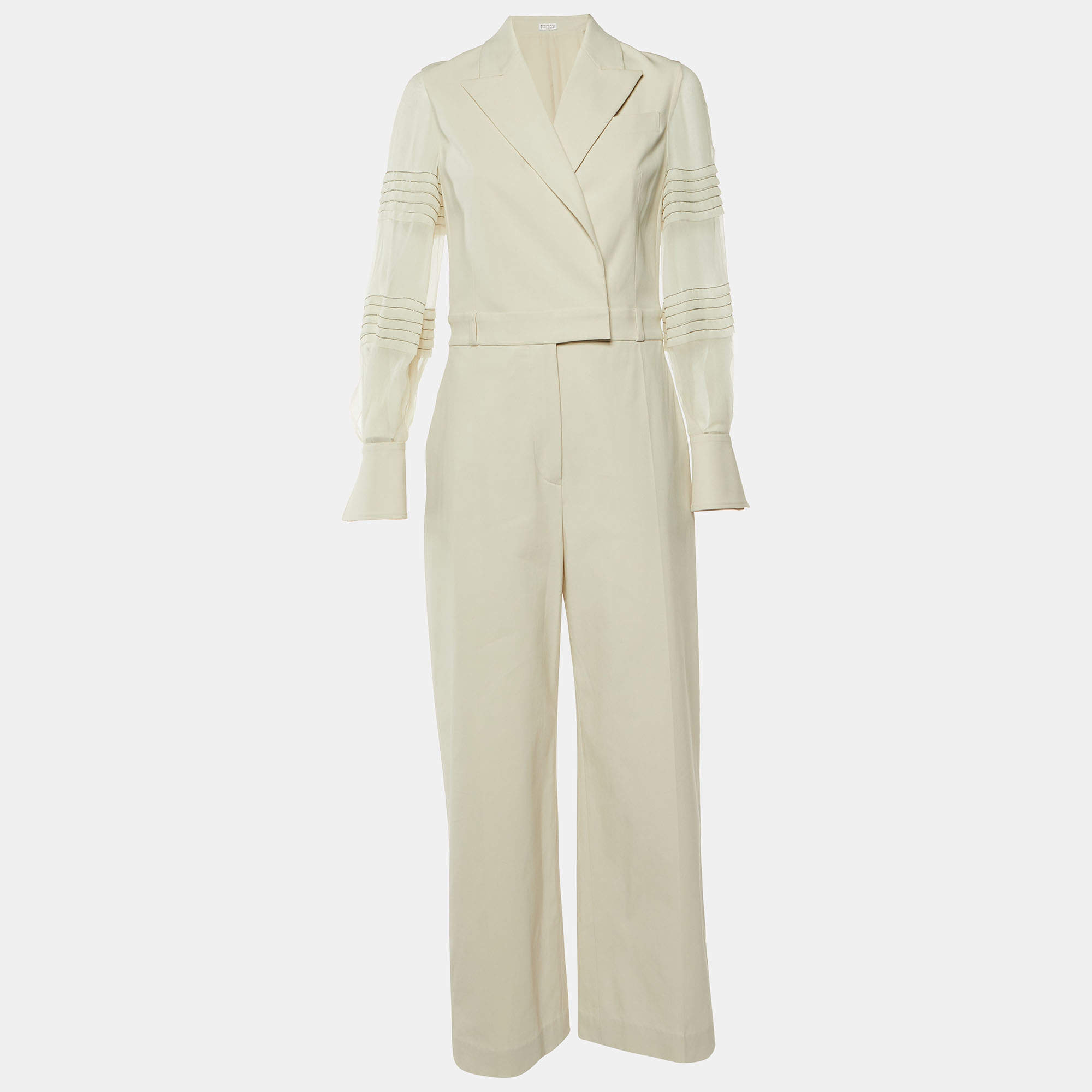 Brunello Cucinelli Light Beige Cotton Monili Detail Jumpsuit S