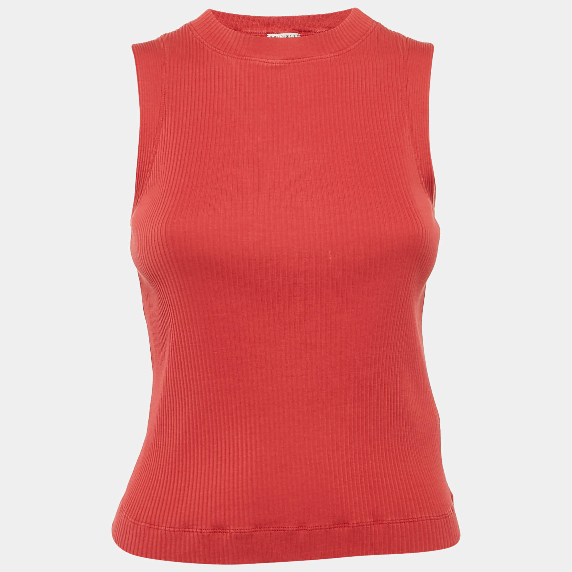 Brunello Cucinelli Red Rib Knit Monili Detail Tank Top S