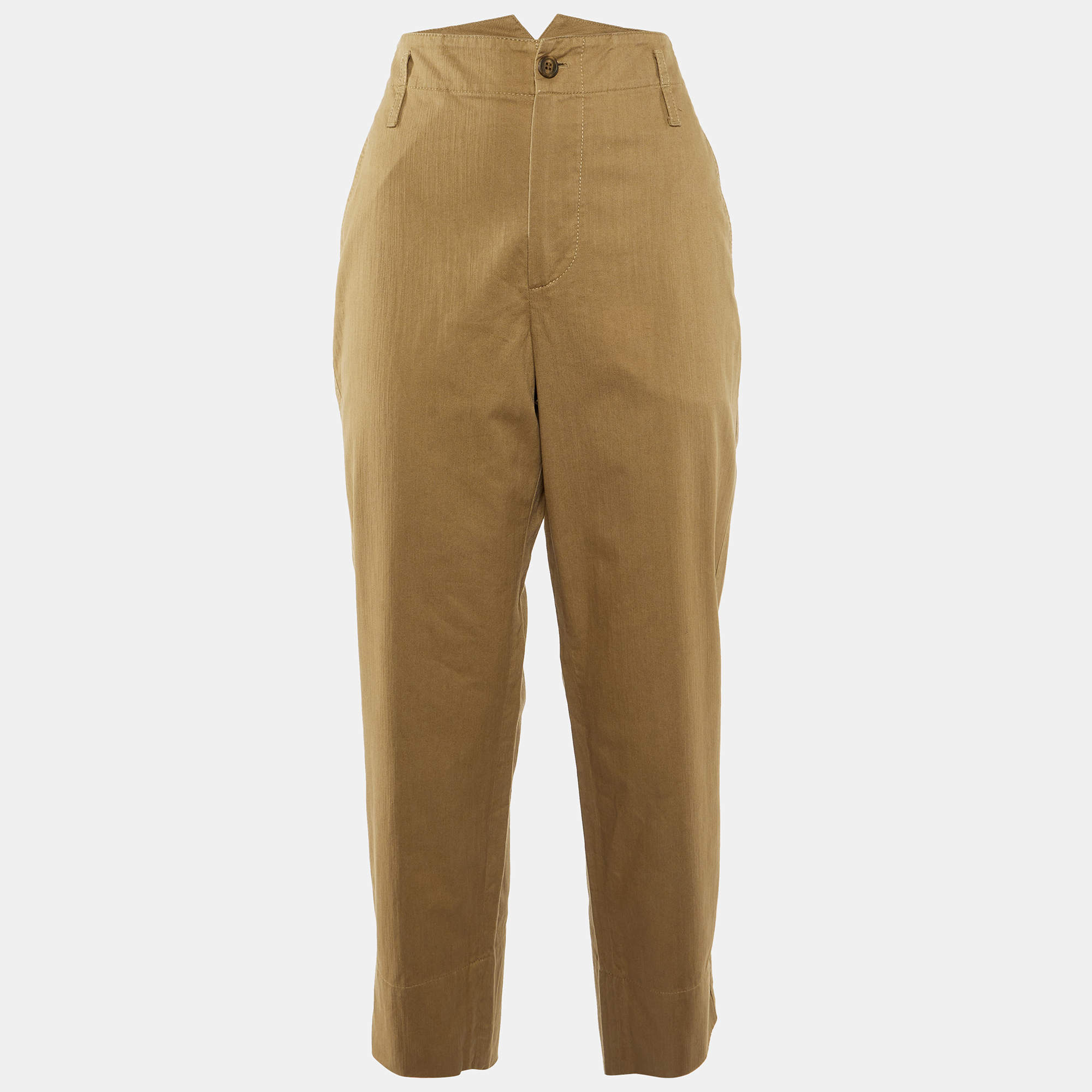 Pre Owned Brunello Cucinelli Brown Cotton High Waist Trousers M