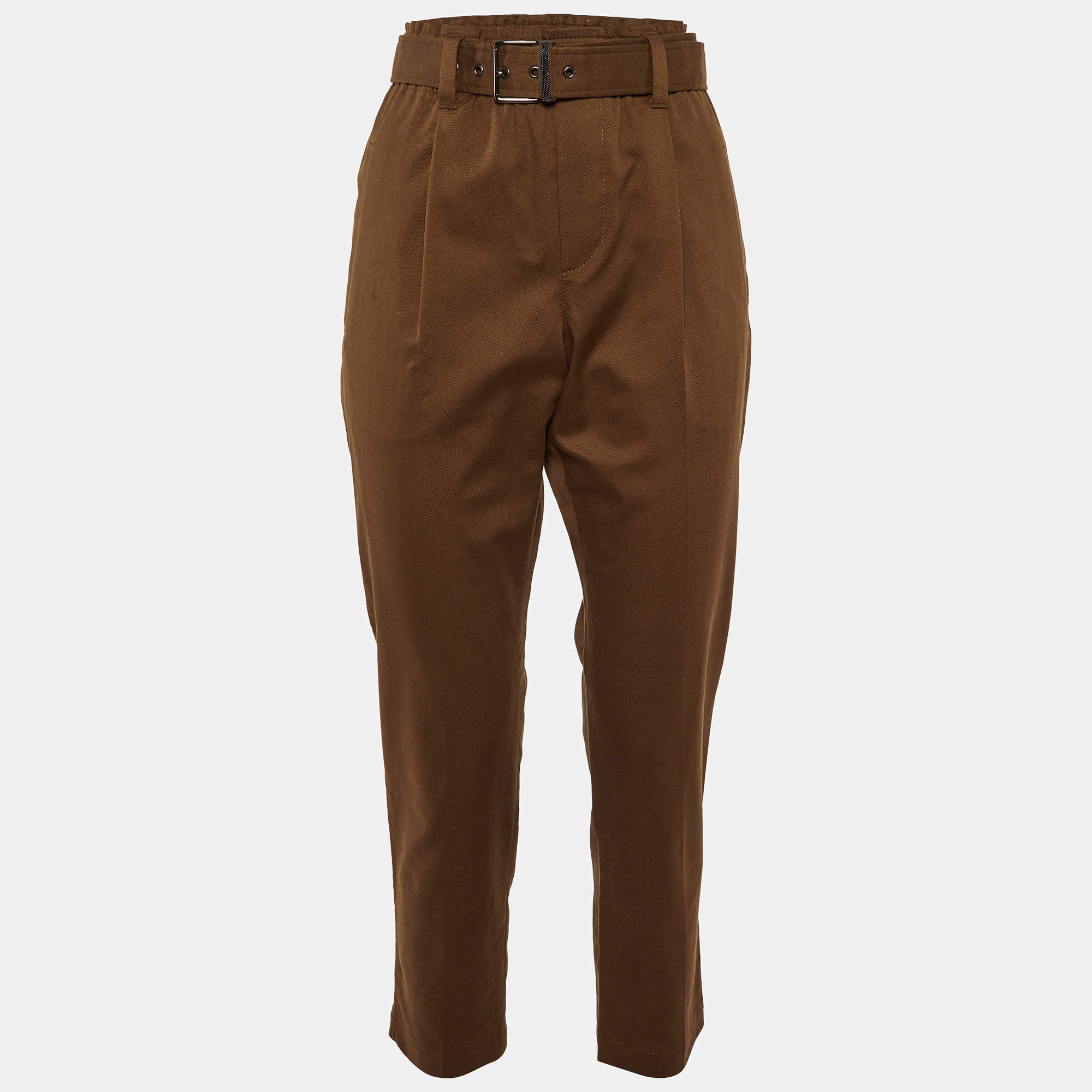 Brunello Cucinelli Brown Cotton Belted Trousers S