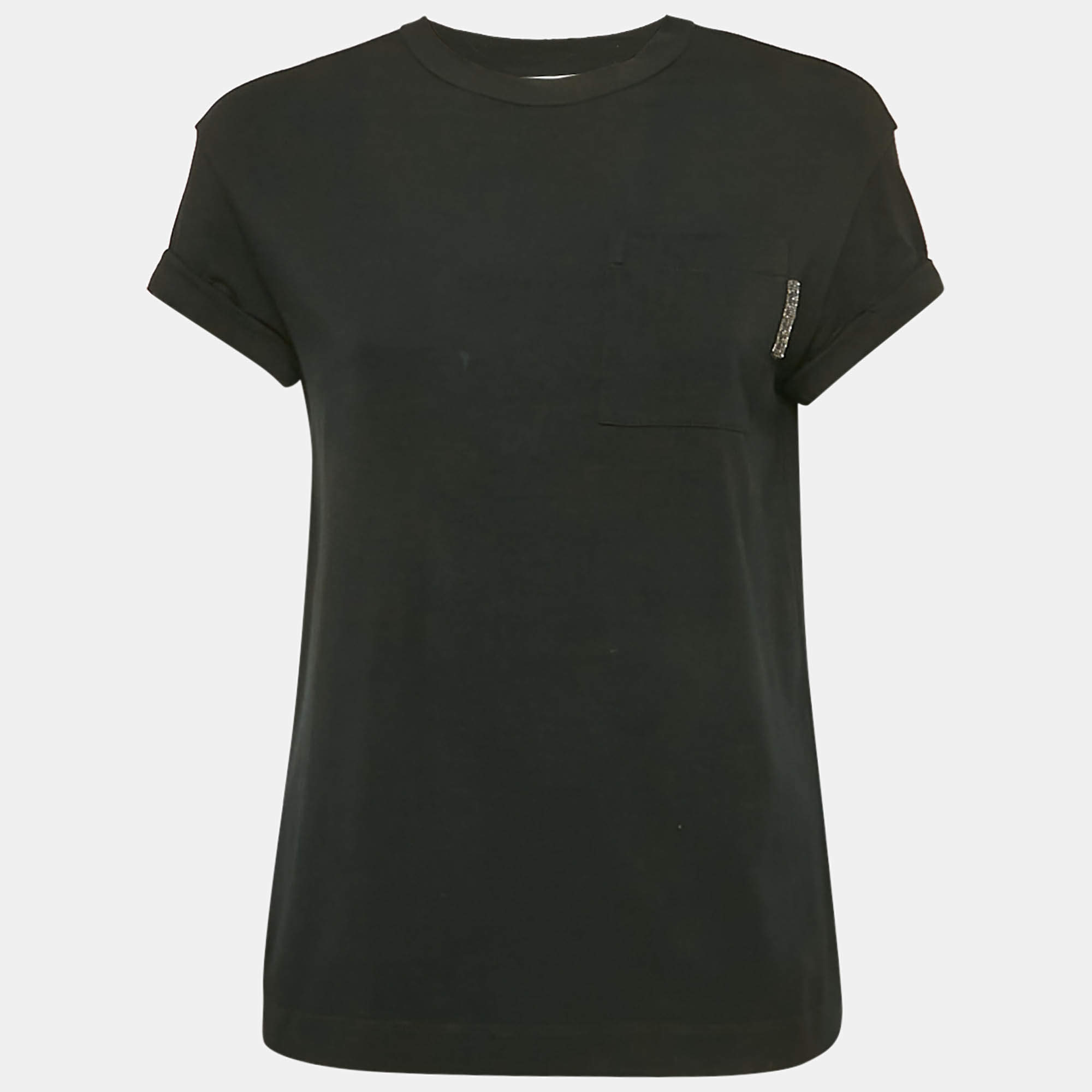 Pre Owned Brunello Cucinelli Black Jersey Monili Embellished T-Shirt XS