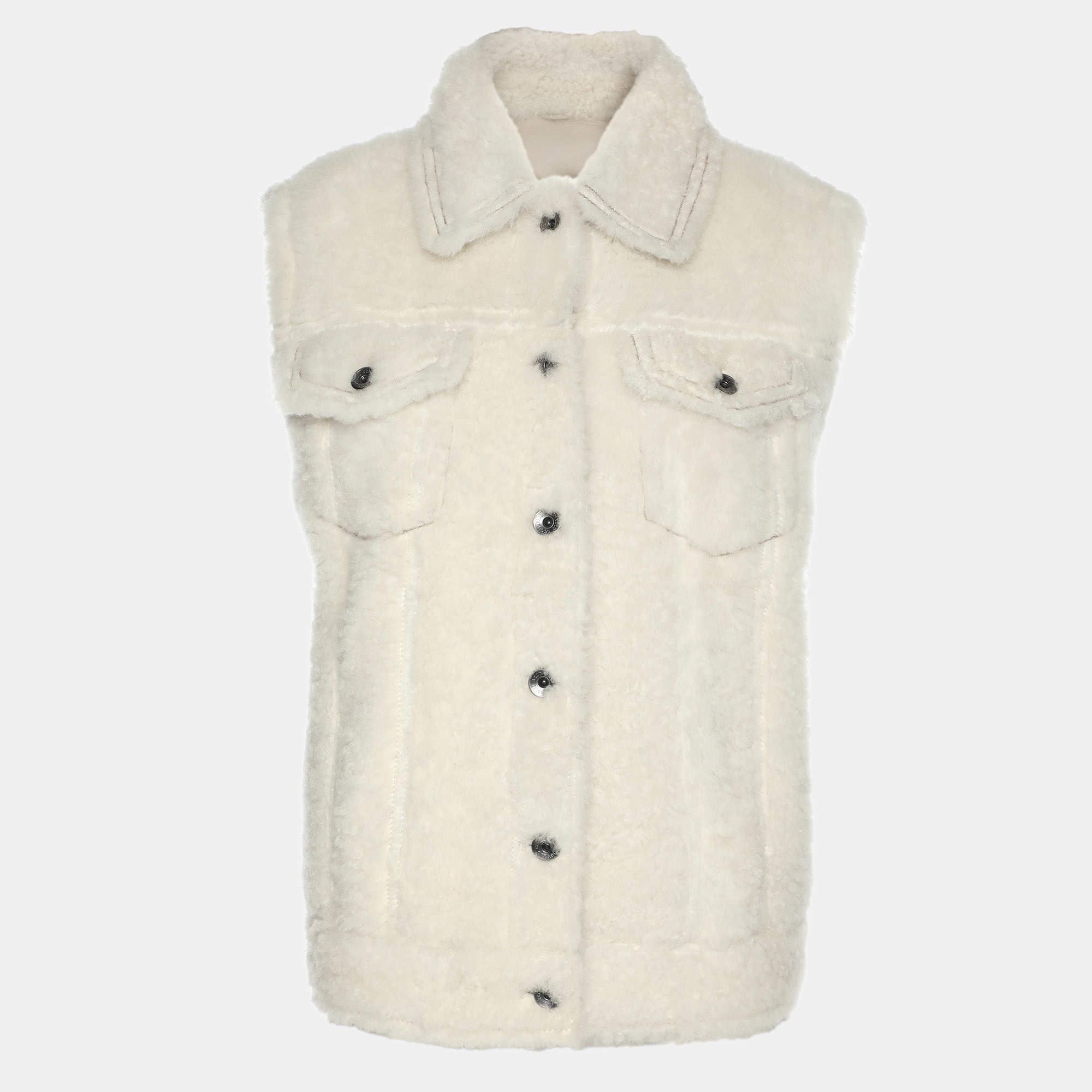 Pre Owned Brunello Cucinelli White Fur Half Sleeve Jacket M