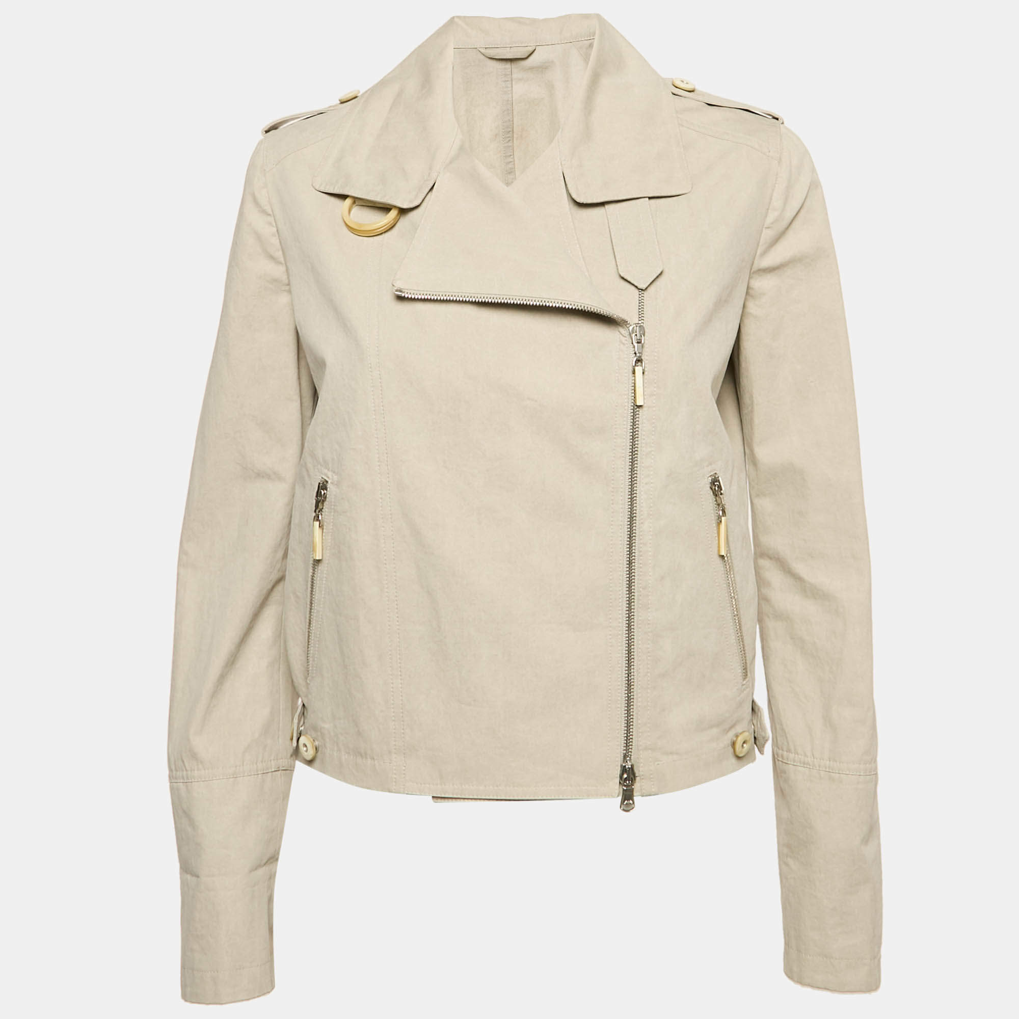 Pre Owned Brunello Cucinelli Grey Cotton Zip-Up Biker Jacket M