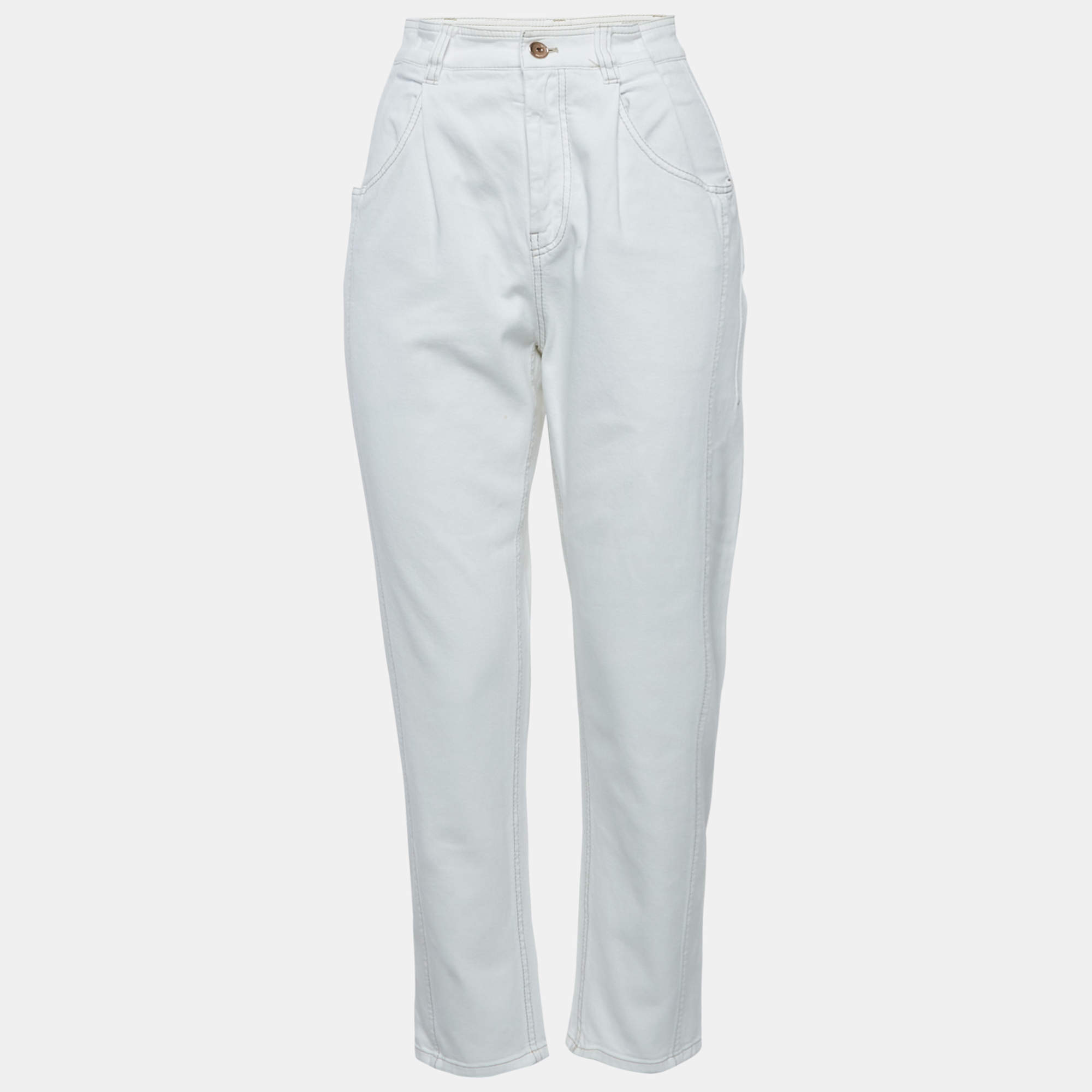 Brunello Cucinelli White Cotton High-Rise Jeans S Waist 26"