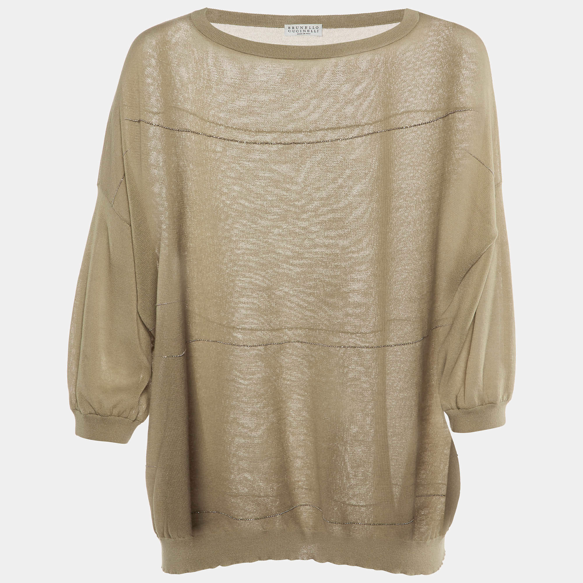 Pre Owned Brunello Cucinelli Beige Cotton Knit Monili Detail Jumper L
