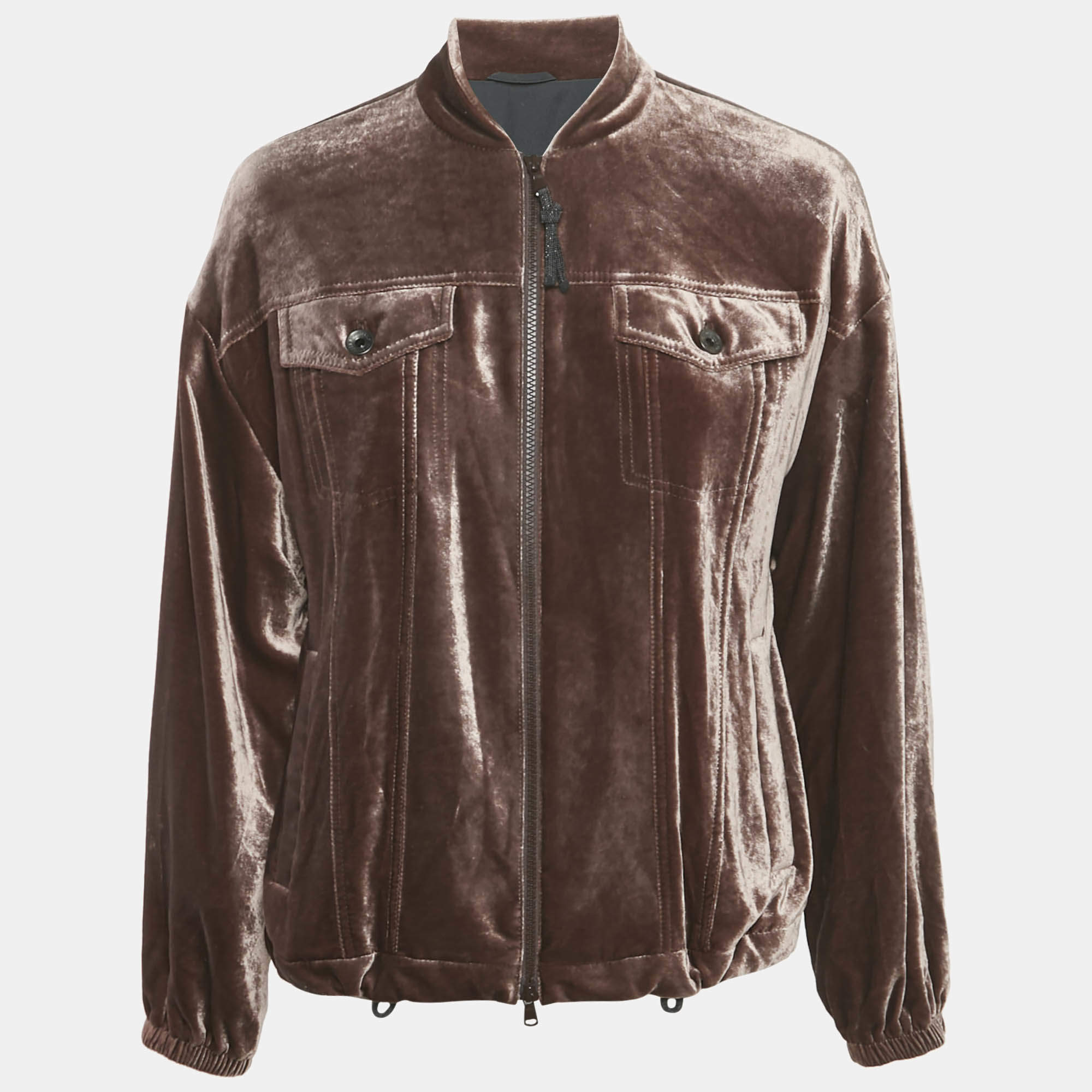 Pre Owned Brunello Cucinelli Pink Velvet Zip-Up Jacket S