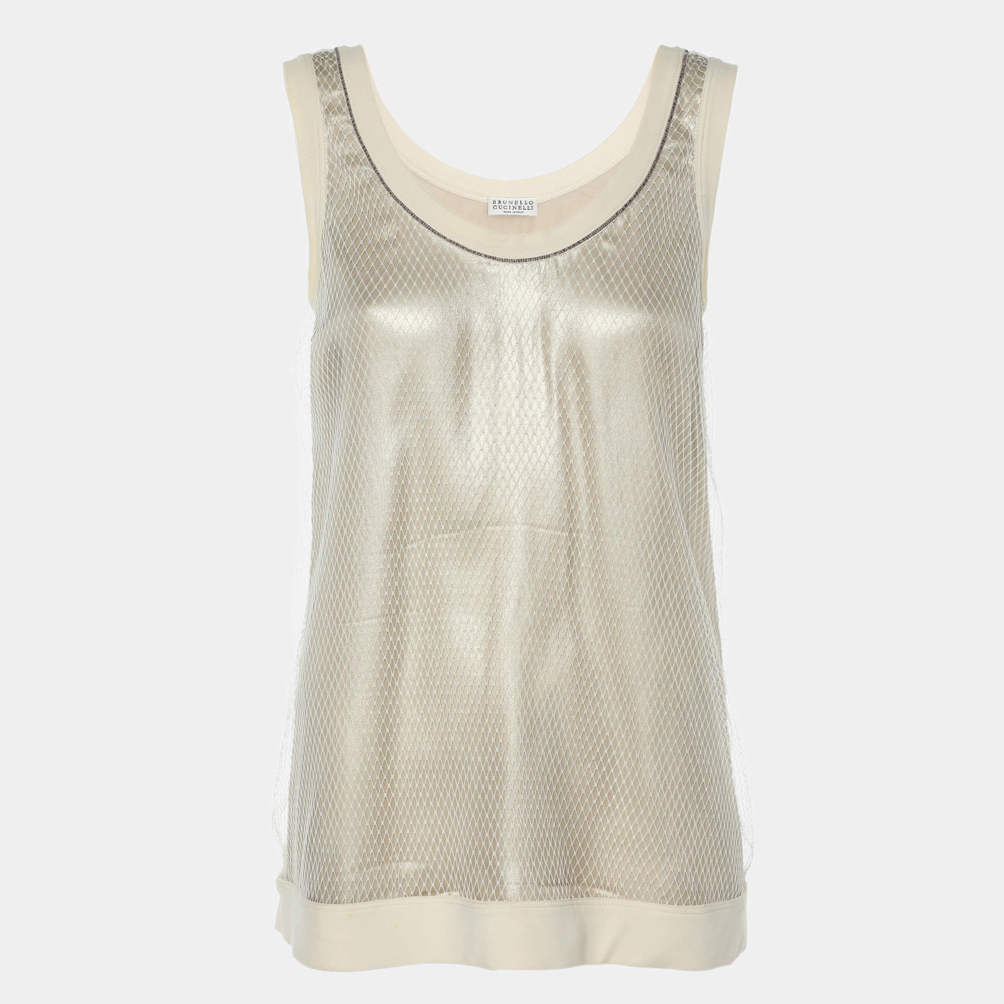 Brunello Cuccinelli Beige Mesh Silk Tank Top XS