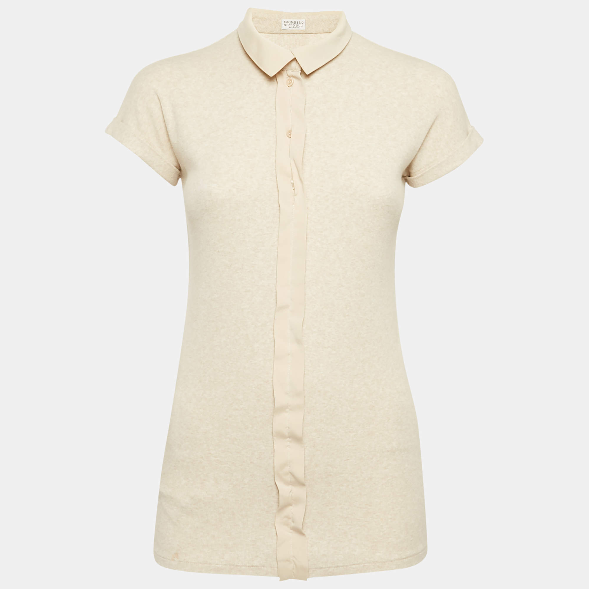 Brunello Cucinelli Light Beige Rib Knit Top L