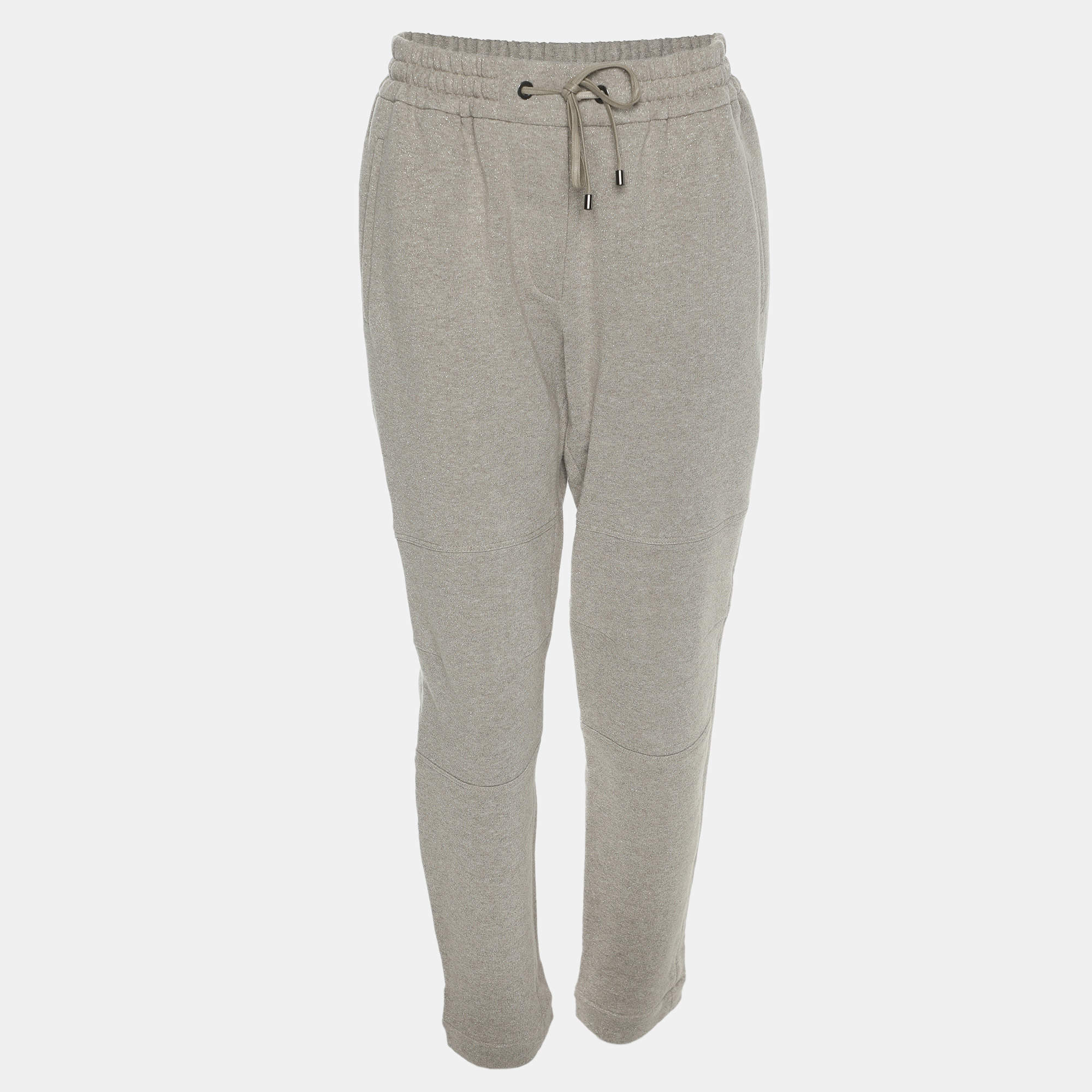 Pre Owned Brunello Cucinelli Grey/Silver Jersey Trousers M