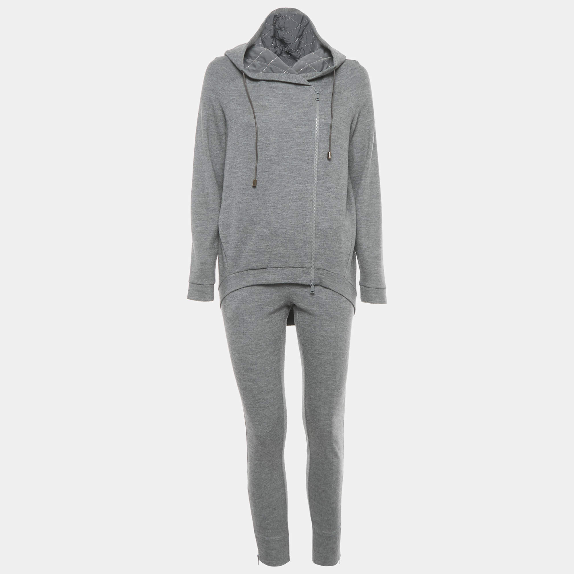 Pre Owned Brunello Cucinelli Grey Cashmere Knit Hoodie and Sweatpants Set XS/S