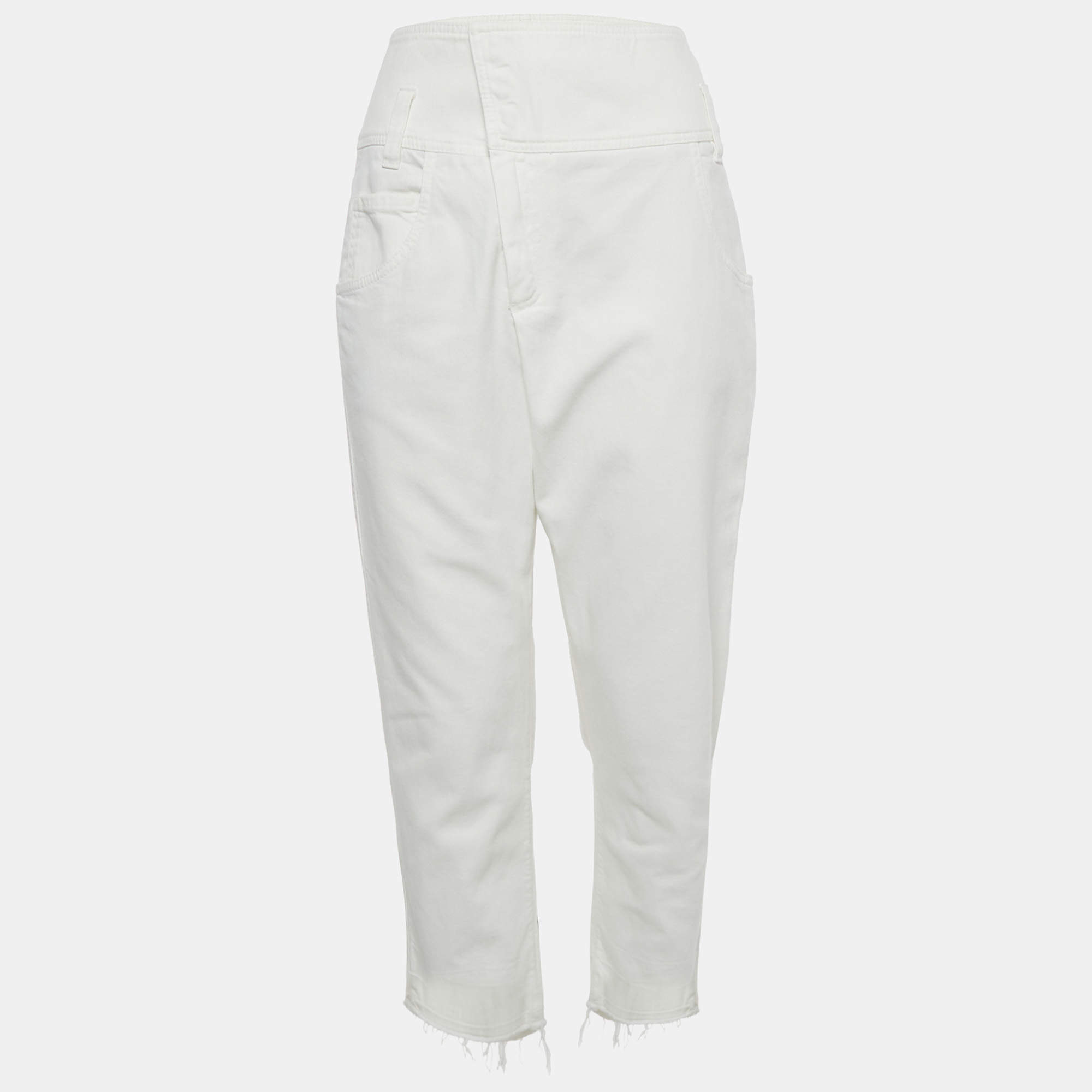 Pre Owned Brunello Cucinelli White Denim Wrap Straight Raw Edge Jeans S Waist 30"