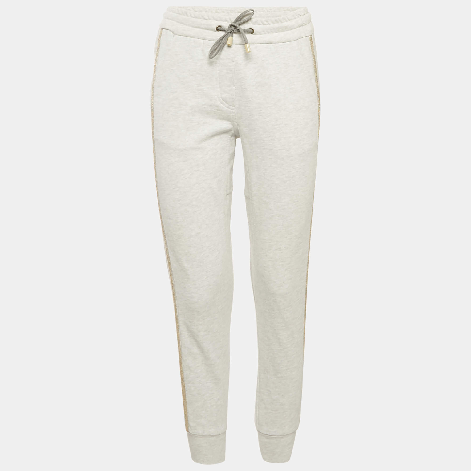 Pre Owned Brunello Cucinelli Grey Mélange Cashmere Monili Side Detail Jogger XS