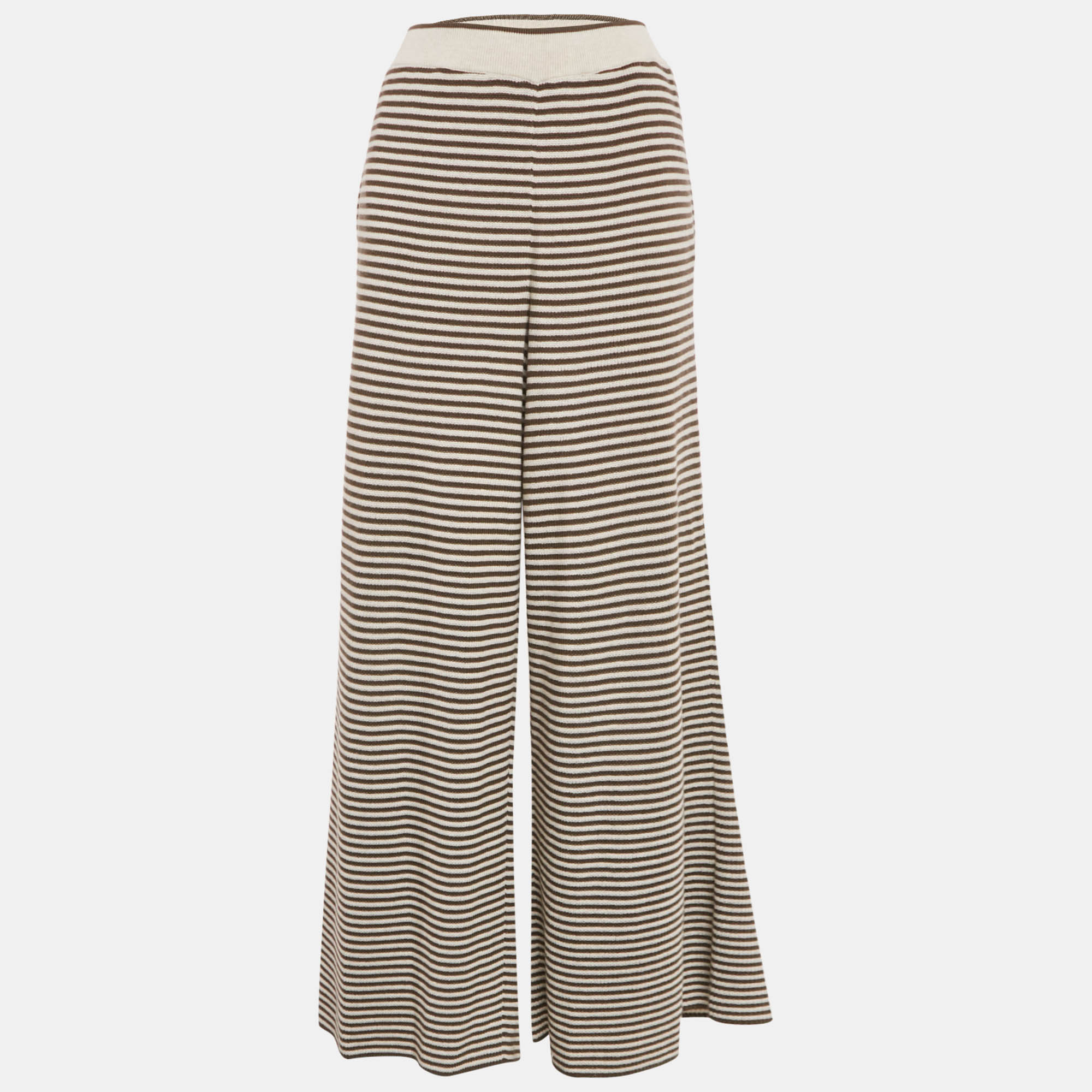 Pre Owned Brunello Cucinelli Brown Striped Knit Wide Leg Pants M