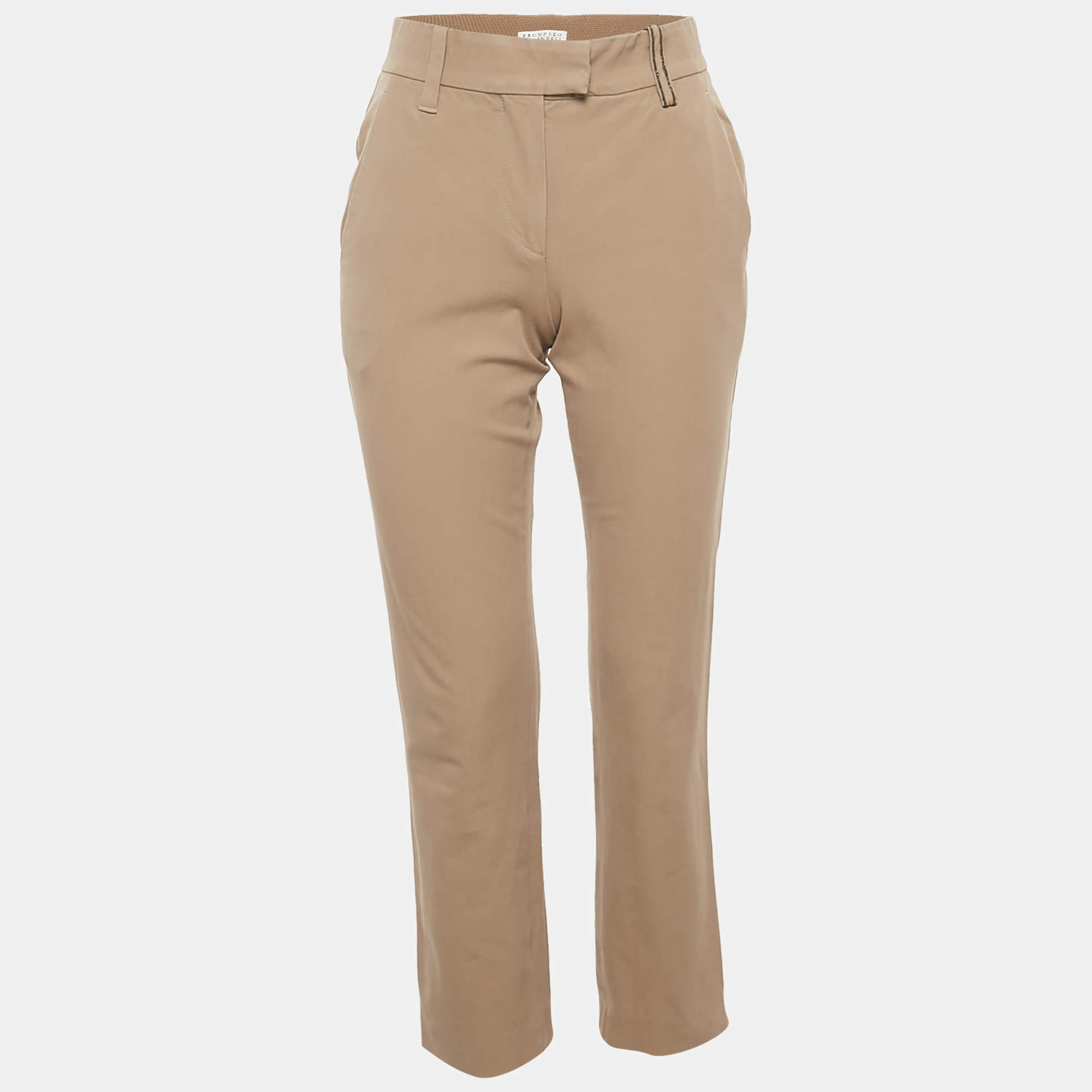 Pre Owned Brunello Cucinelli Brown Monili Detail Cotton Trouser S