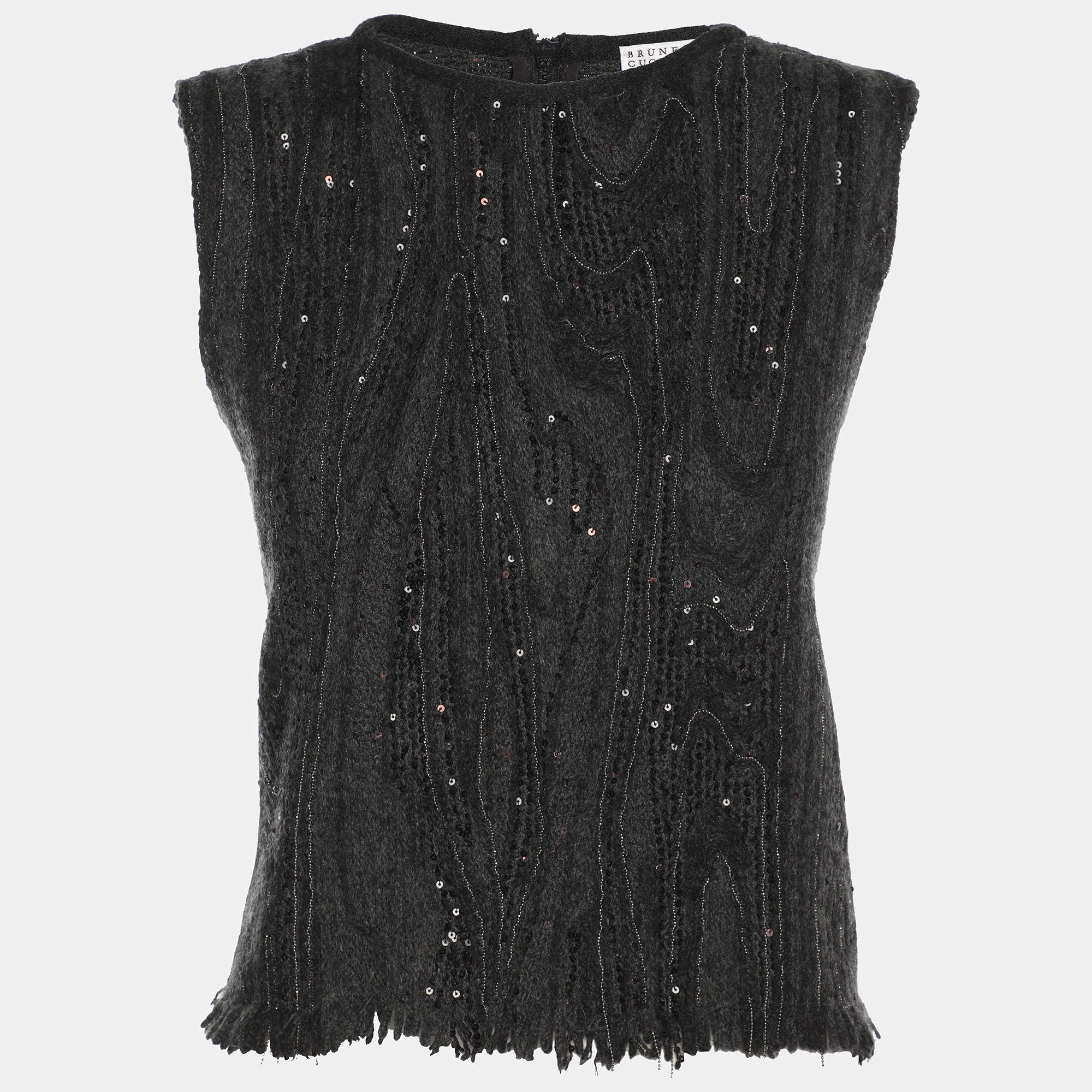 Pre Owned Brunello Cucinelli Grey Cashmere Blend Sleeveless Tops XL