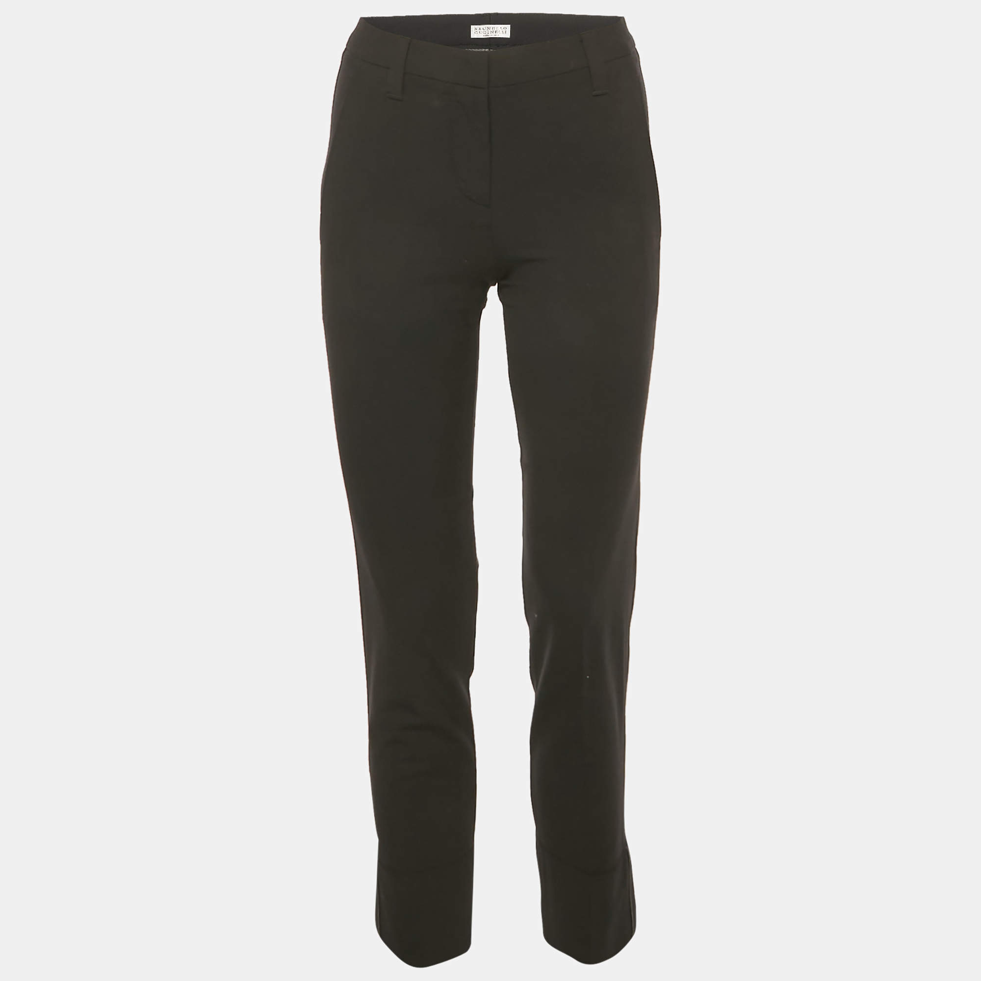 Pre Owned Brunello Cucinelli Black Wool Monili Hem Trousers XS