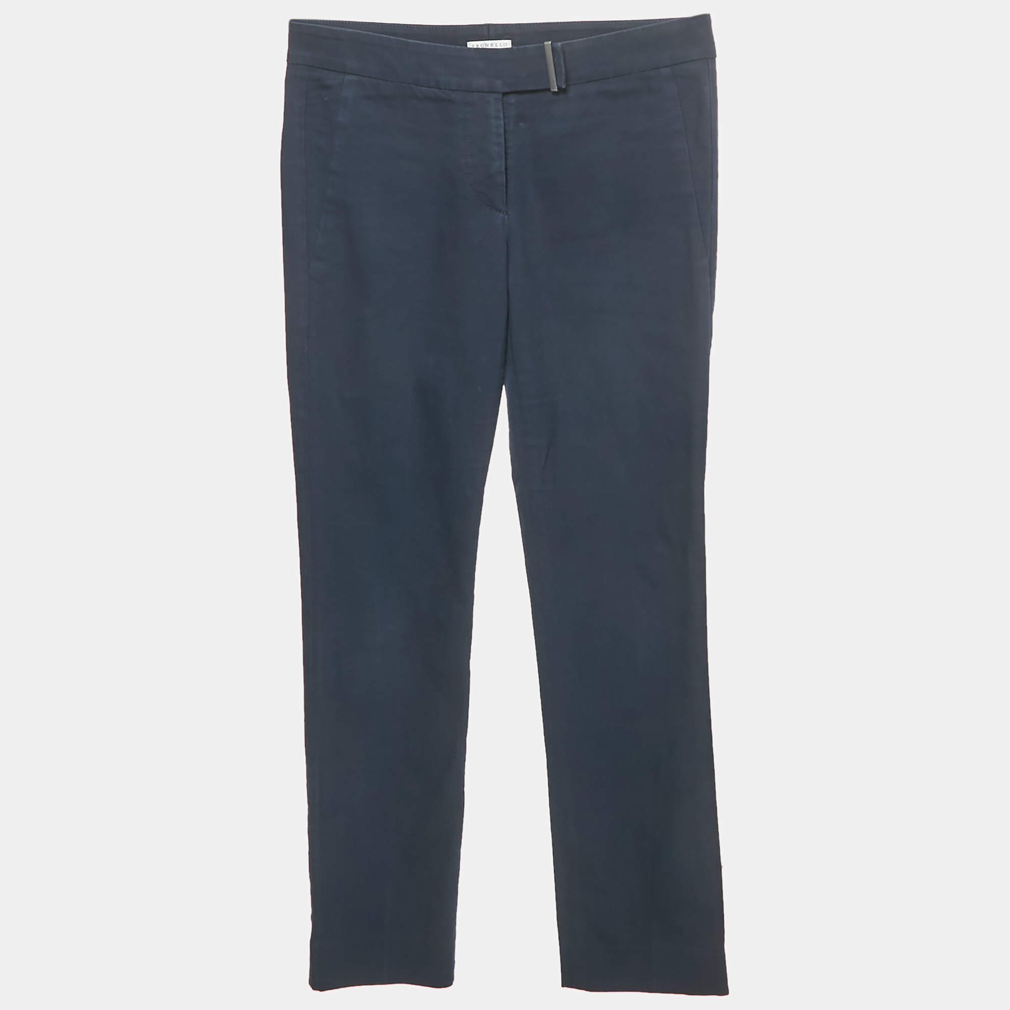 Pre Owned Brunello Cucinelli Blue Cotton Slim Fit Trousers S