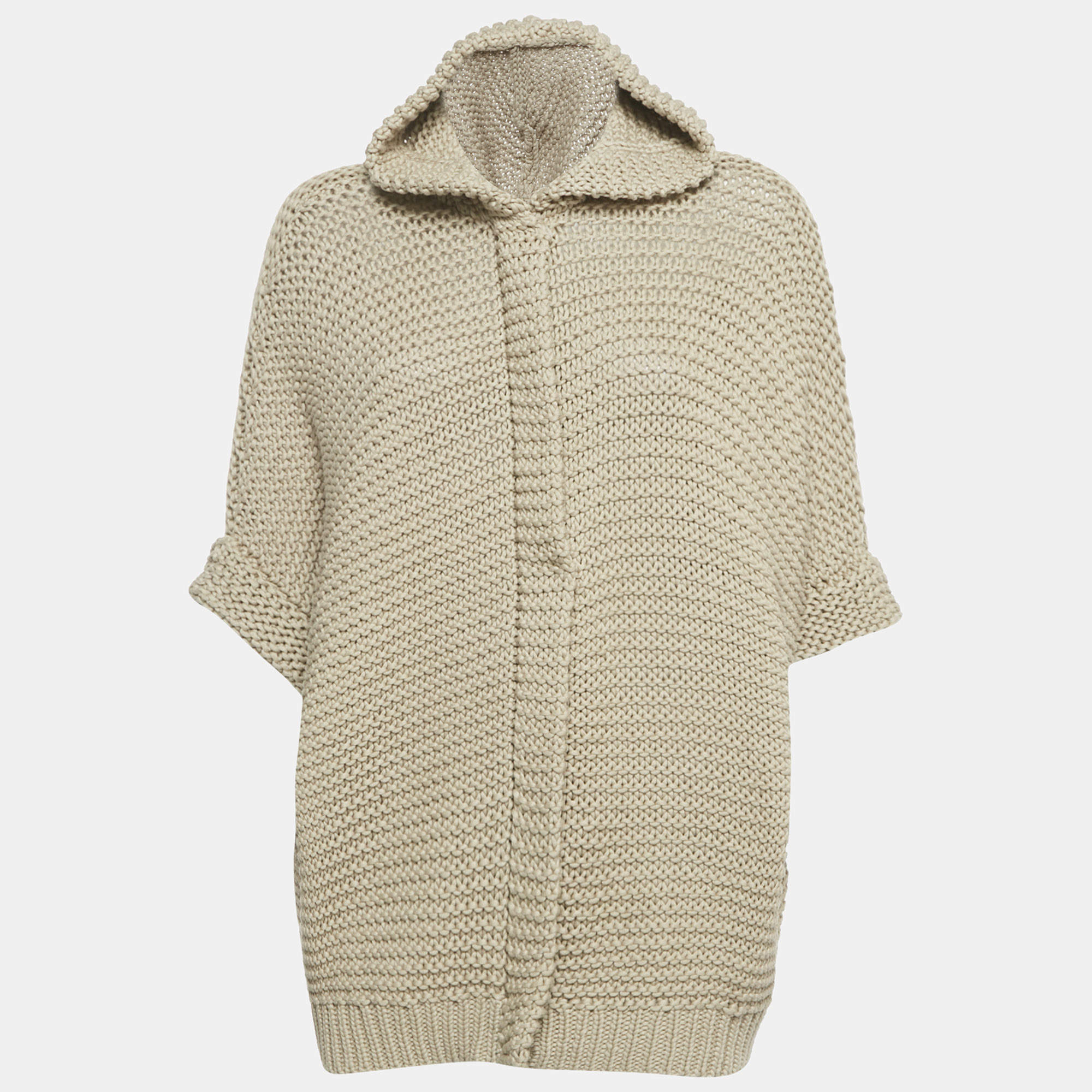 Pre Owned Brunello Cucinelli Beige Chunky Knit Zip-Up Cardigan S