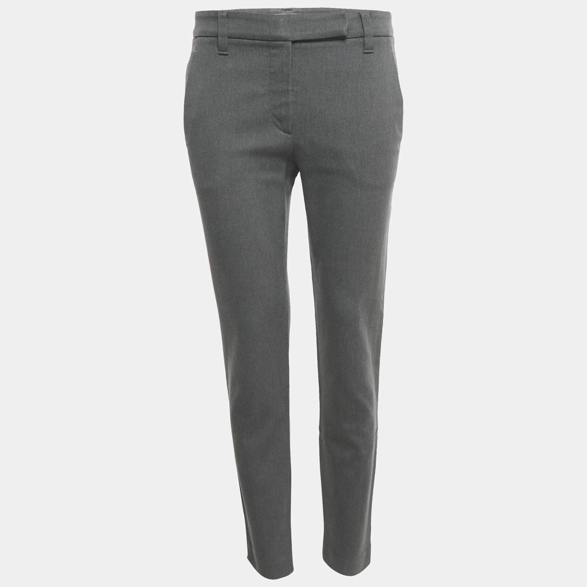 Pre Owned Brunello Cucinelli Grey Gabardine Formal Trousers M
