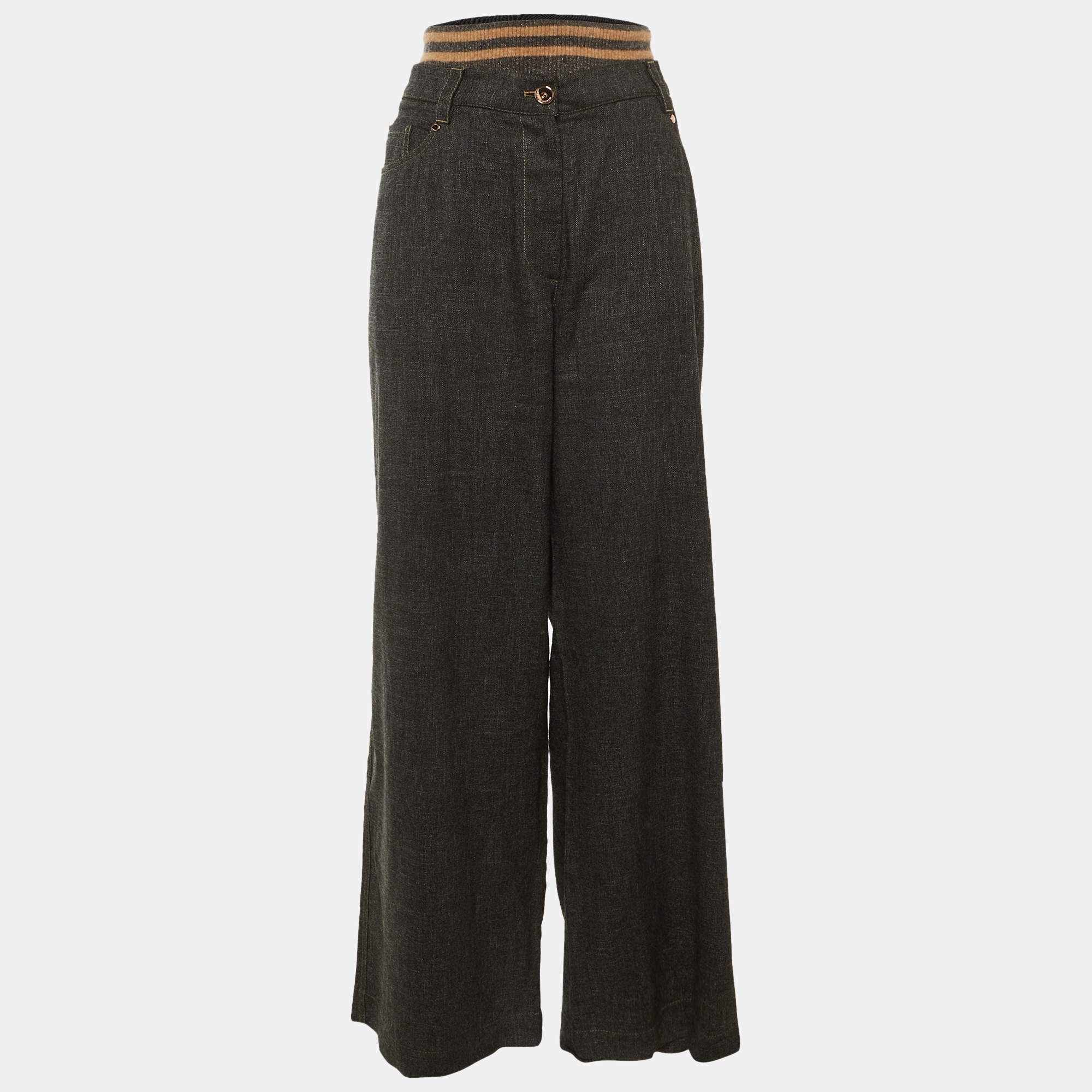 مملوكة مسبقًا Brunello Cucinelli Grey Cotton Mohair Waist Band Wide Leg Pants L