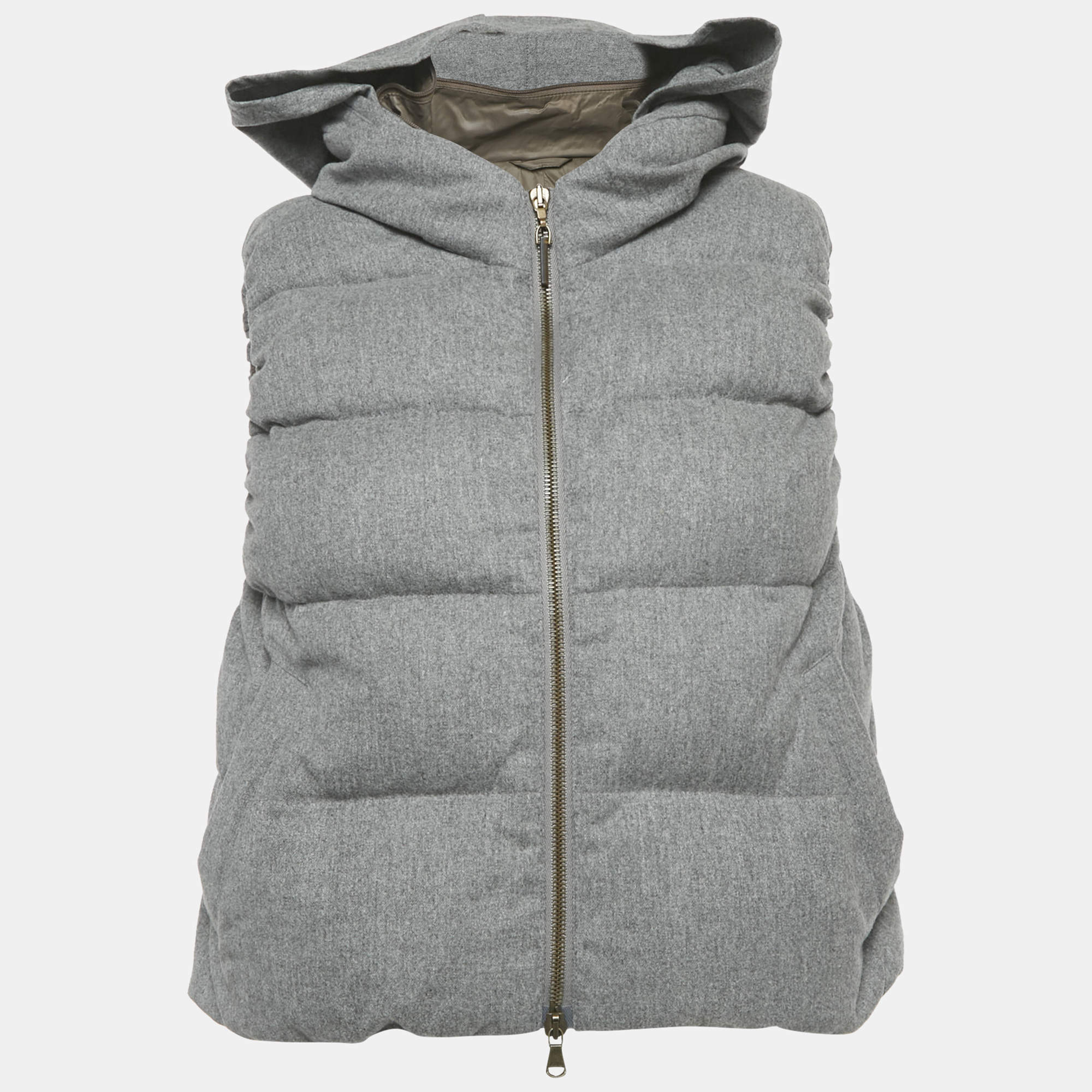 Pre Owned Brunello Cucinelli Grey Wool Blend Down Vest Jacket S