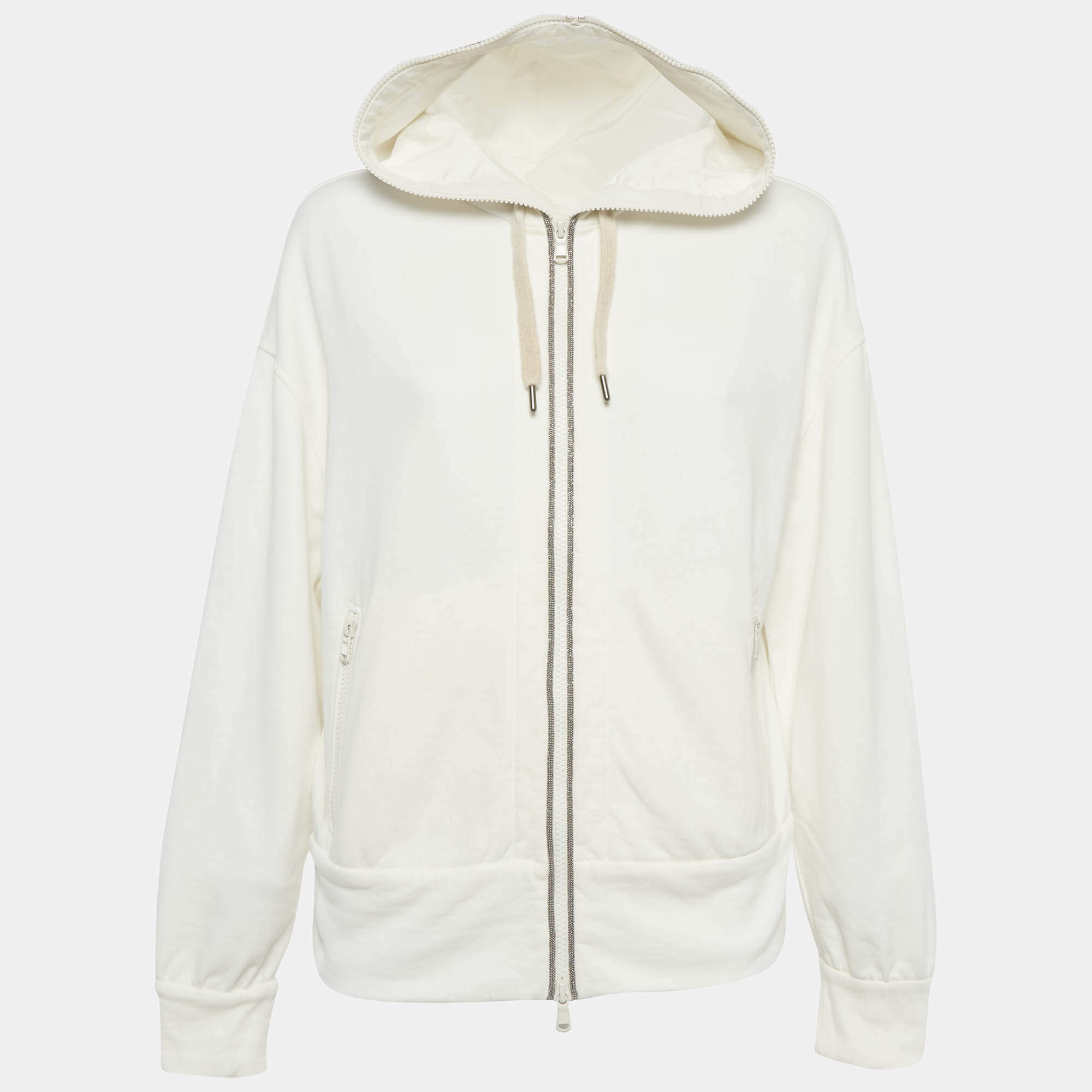 Pre Owned Brunello Cucinelli Cream Jersey Monoli Hooded Sweatshirt S