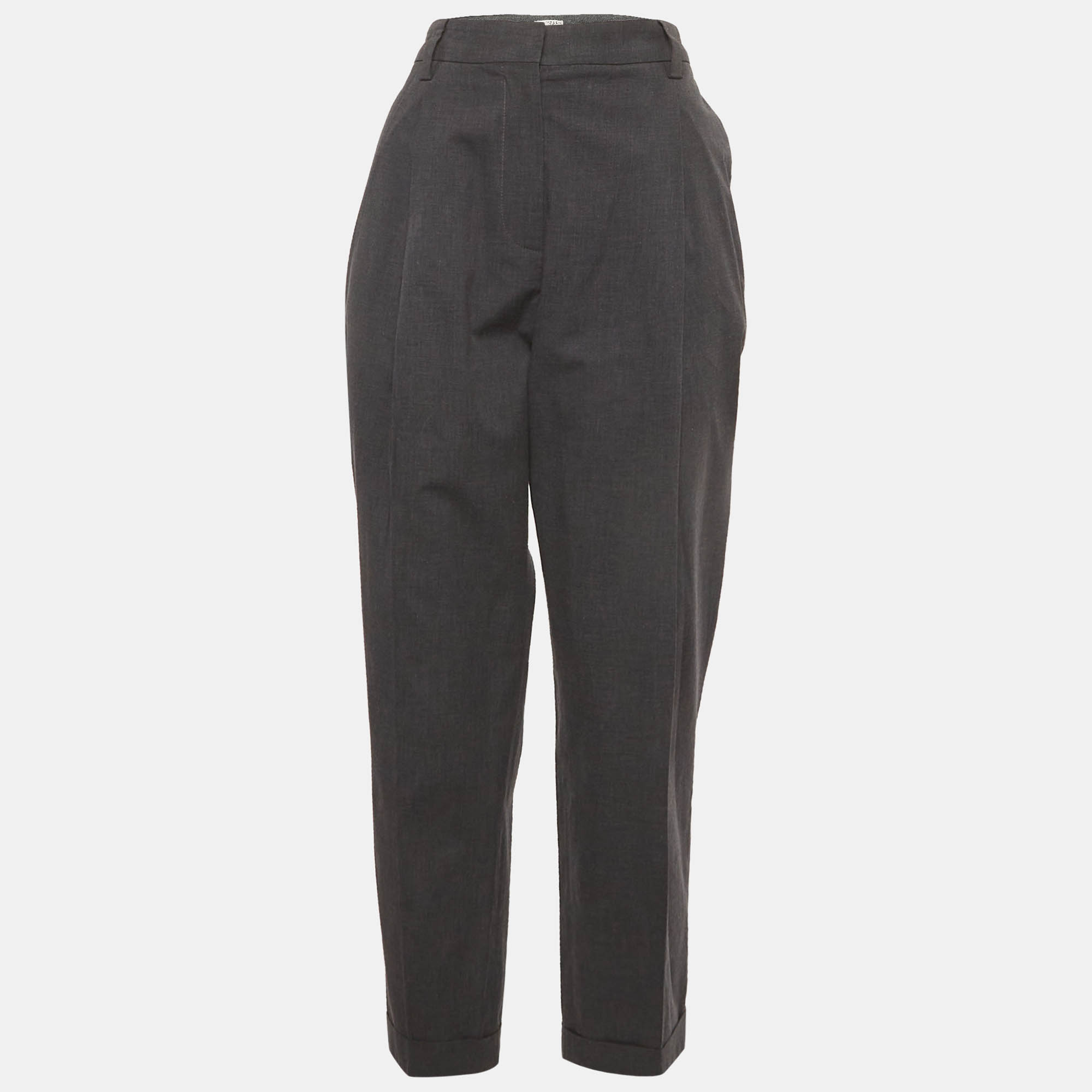 مملوكة مسبقًا Brunello Cucinelli Grey Cotton Blend Straight Fit Trousers M