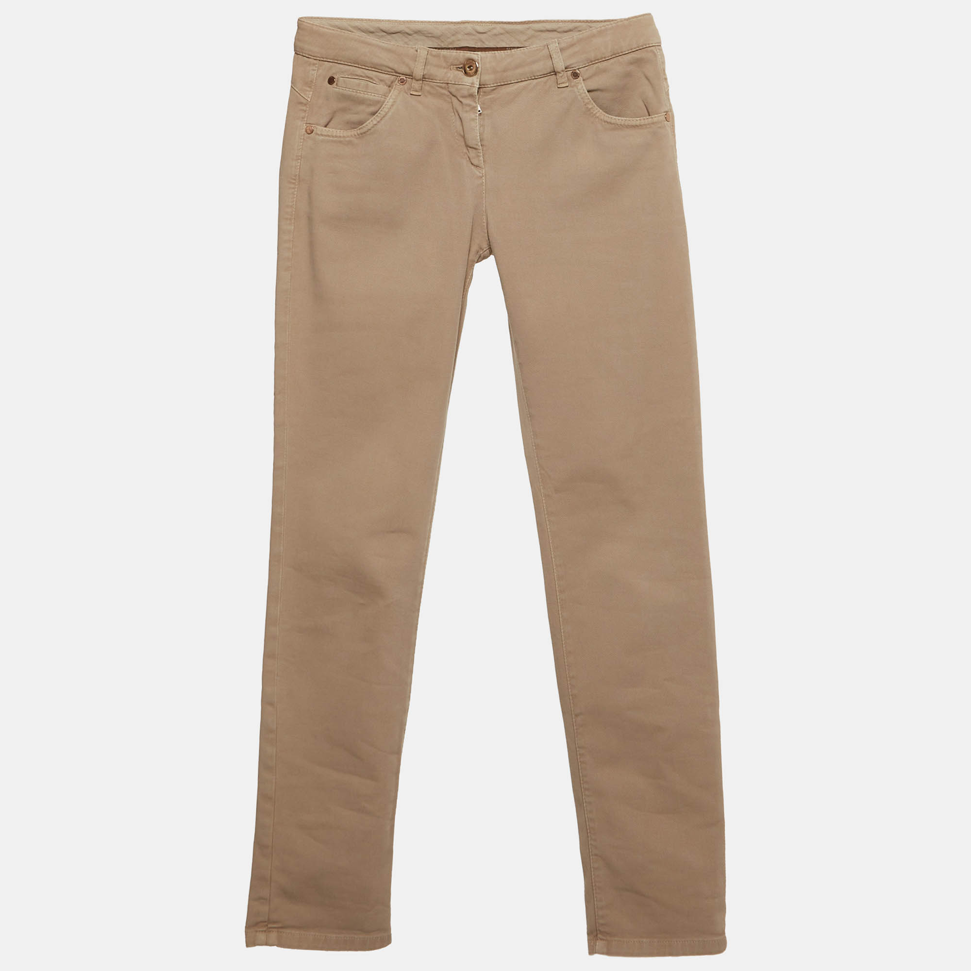 مملوكة مسبقًا بنطلون جينز بروينلو كوتشينيللي دِنيم بلون الكريم بقصة عادية قياس صغير خصر 29"