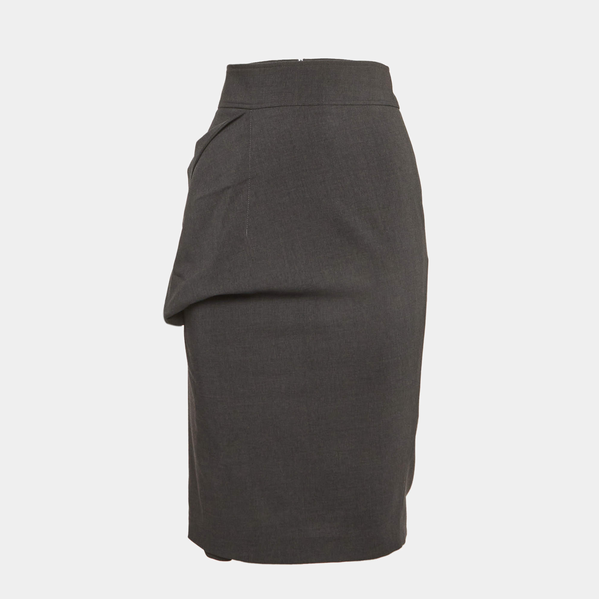 Pre Owned Brunello Cucinelli Grey Wool Pencil Skirt S