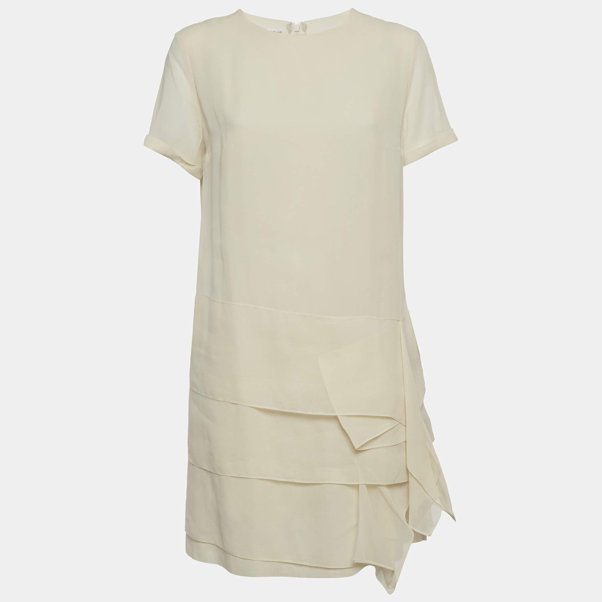 مملوكة مسبقًا Brunello Cucinelli Cream Cotton Tired Mini Dress L