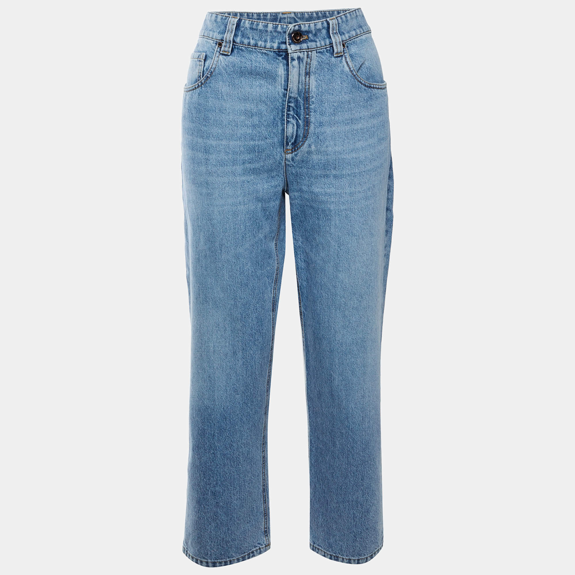 Pre Owned Brunello Cucinelli Blue Denim Straight Fit Jeans L/Waist 35"