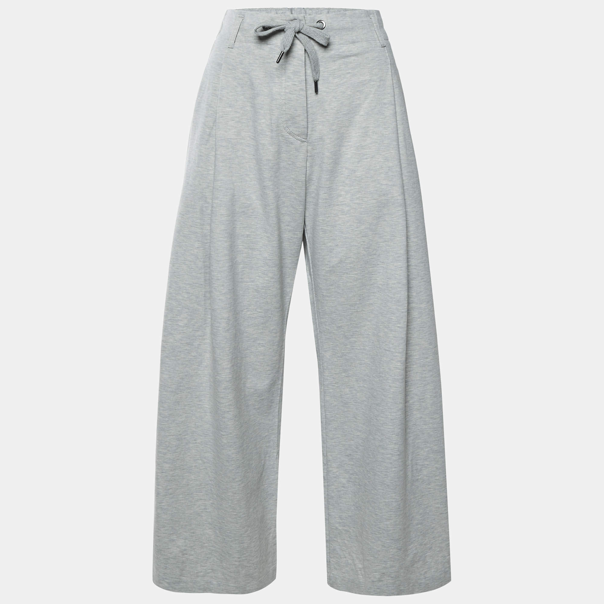 Pre Owned Brunello Cucinelli Grey Cotton Wide Leg Track Pants M