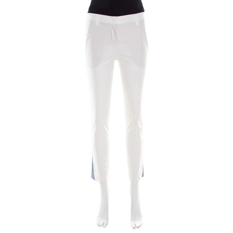 Brunello Cucinelli White Cotton Stretch Tapered Formal Trousers S