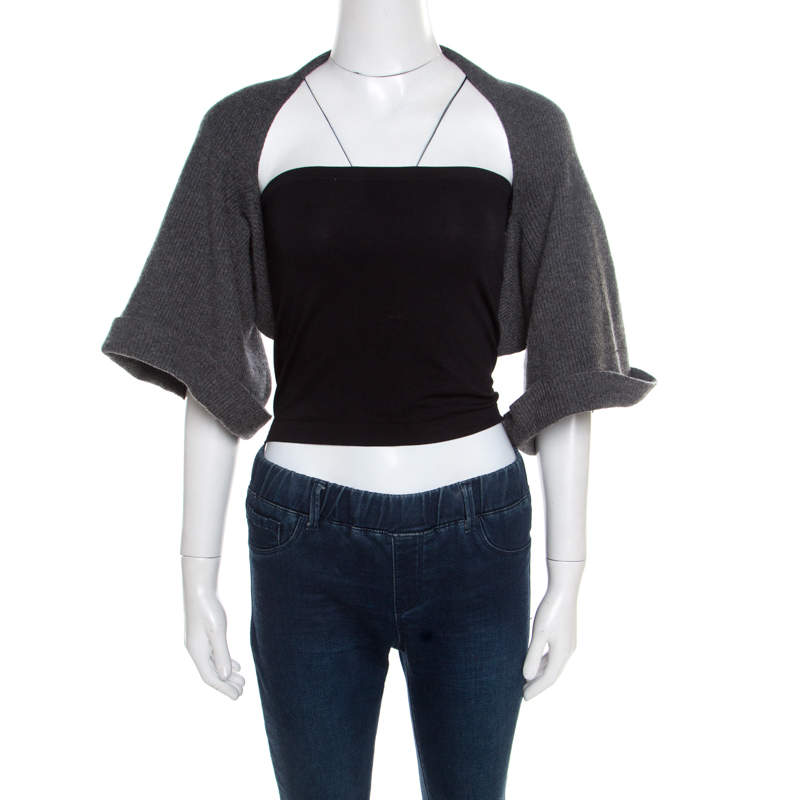 Pre Owned Brunello Cucinelli Grey Cashmere Ribbed Shrug ( One Size )