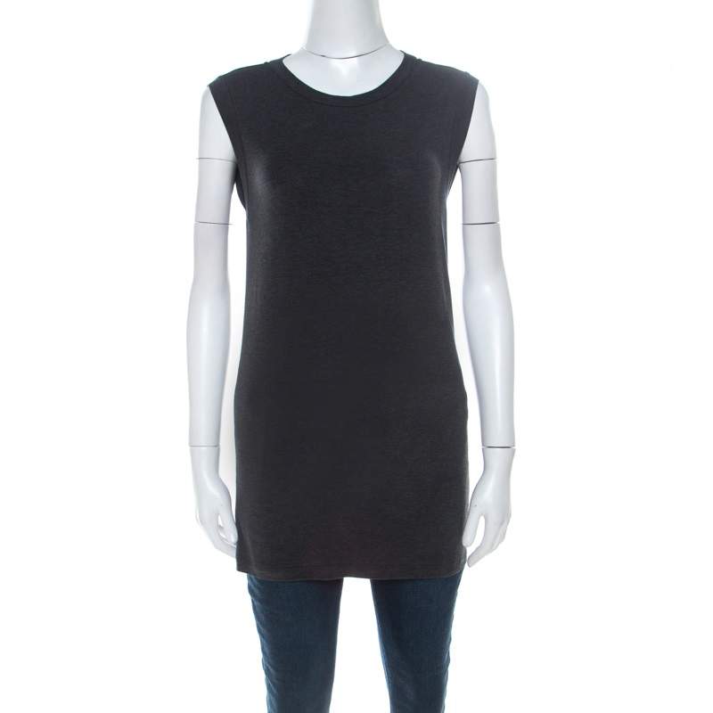 Pre Owned Brunello Cucinelli Charcoal Grey Cotton Sleeveless Tank Top L