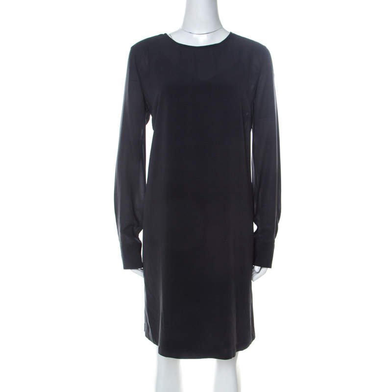 Brunello Cucinelli Grey Silk Chiffon Long Sleeve Tunic L 