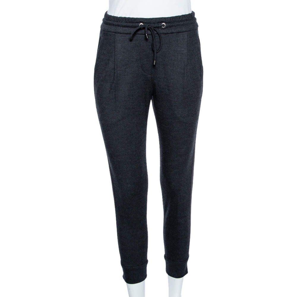 Brunello Cucinelli Dark Grey Wool & Silk Trim Detailed Joggers XS