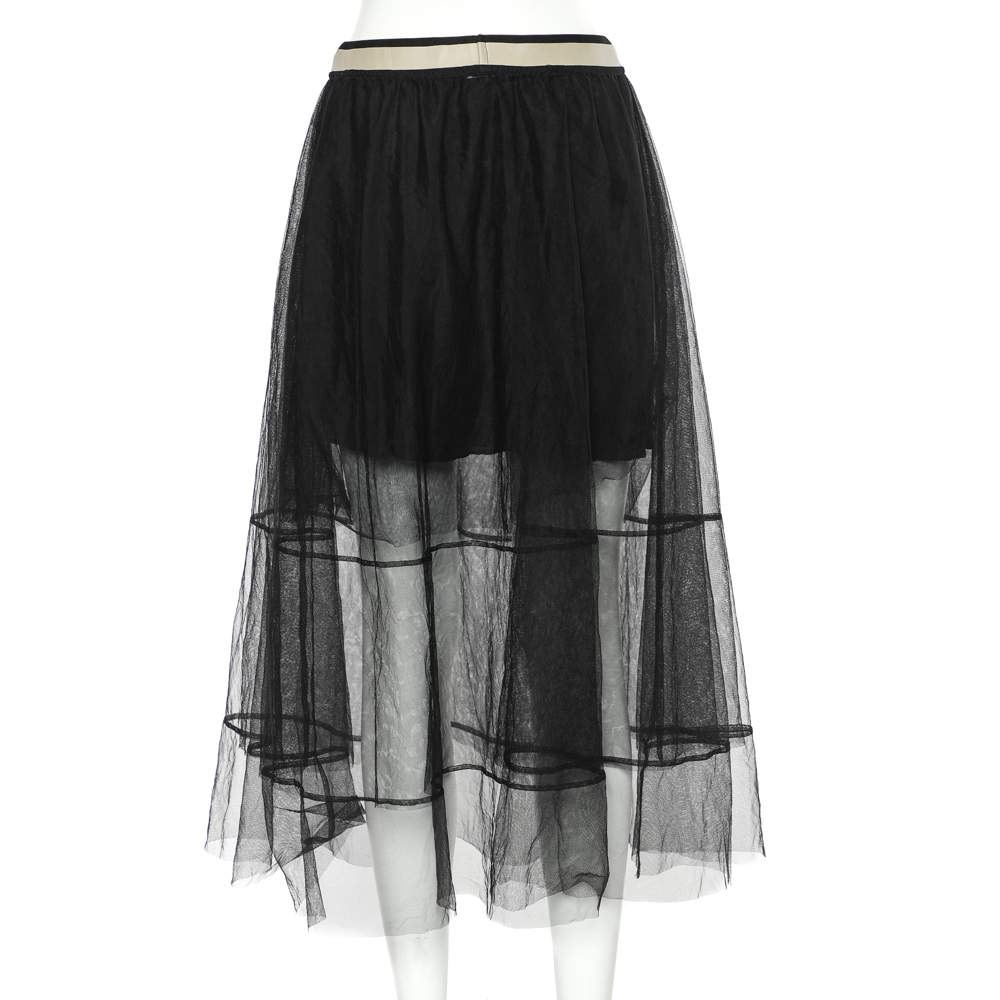 Brunello Cucinelli Black Tulle Midi Skirt M Brunello