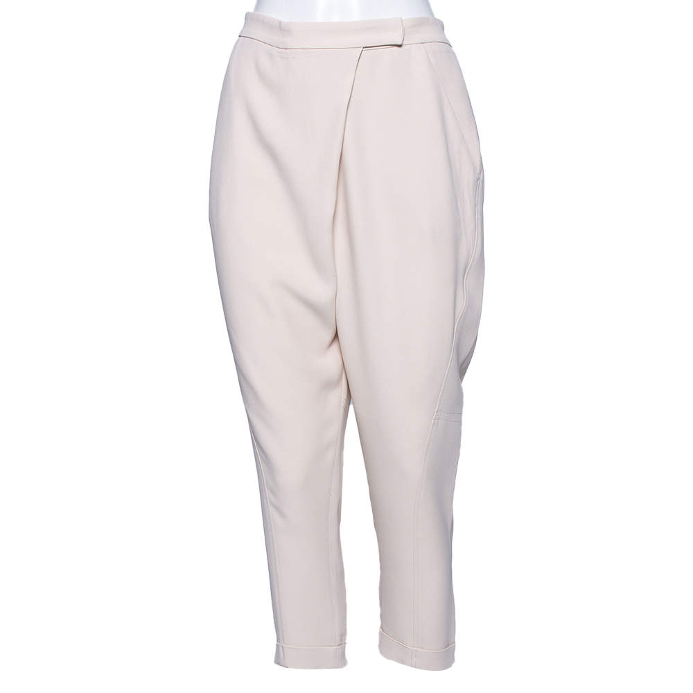 Pre Owned Brunello Cucinelli Beige Silk Crepe Pants M