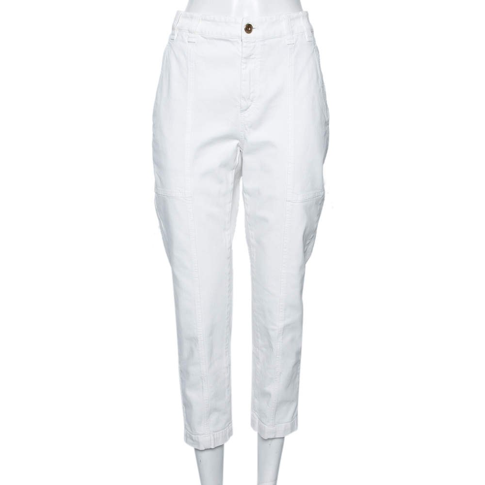 Pre Owned Brunello Cucinelli White Cotton Cropped Cargo Pants M