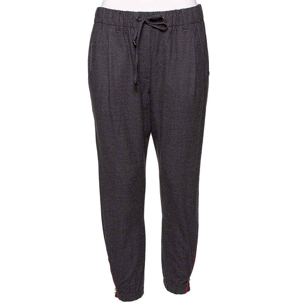 Brunello Cucinelli Charcoal Grey Wool Drawstring Detail Pants M